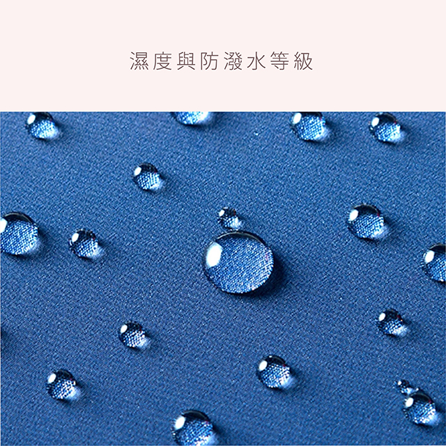 展示高等級超潑水技術使水在傘面形成圓潤水珠