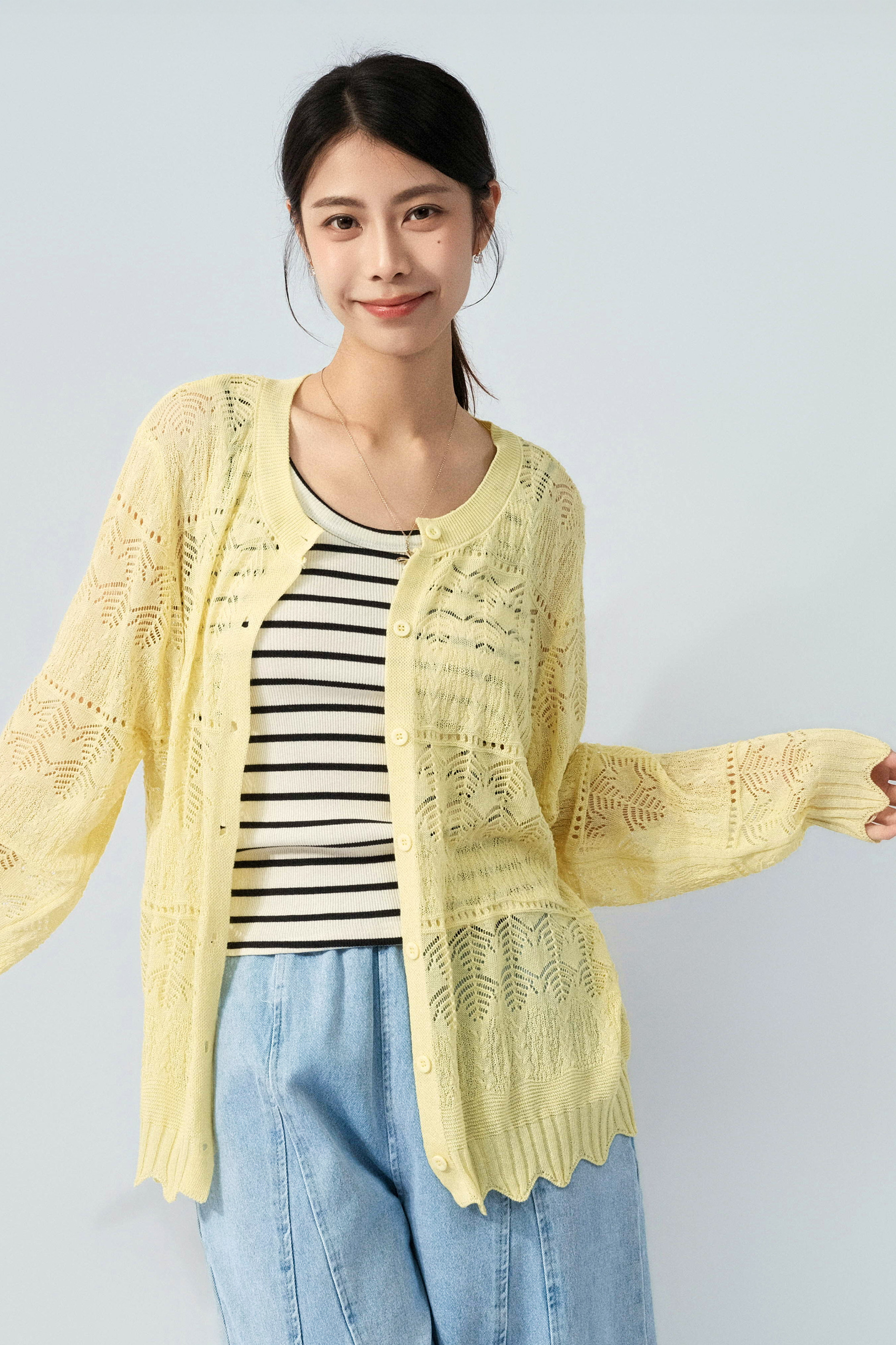 波浪腳通花織花cardigan（預購產品）