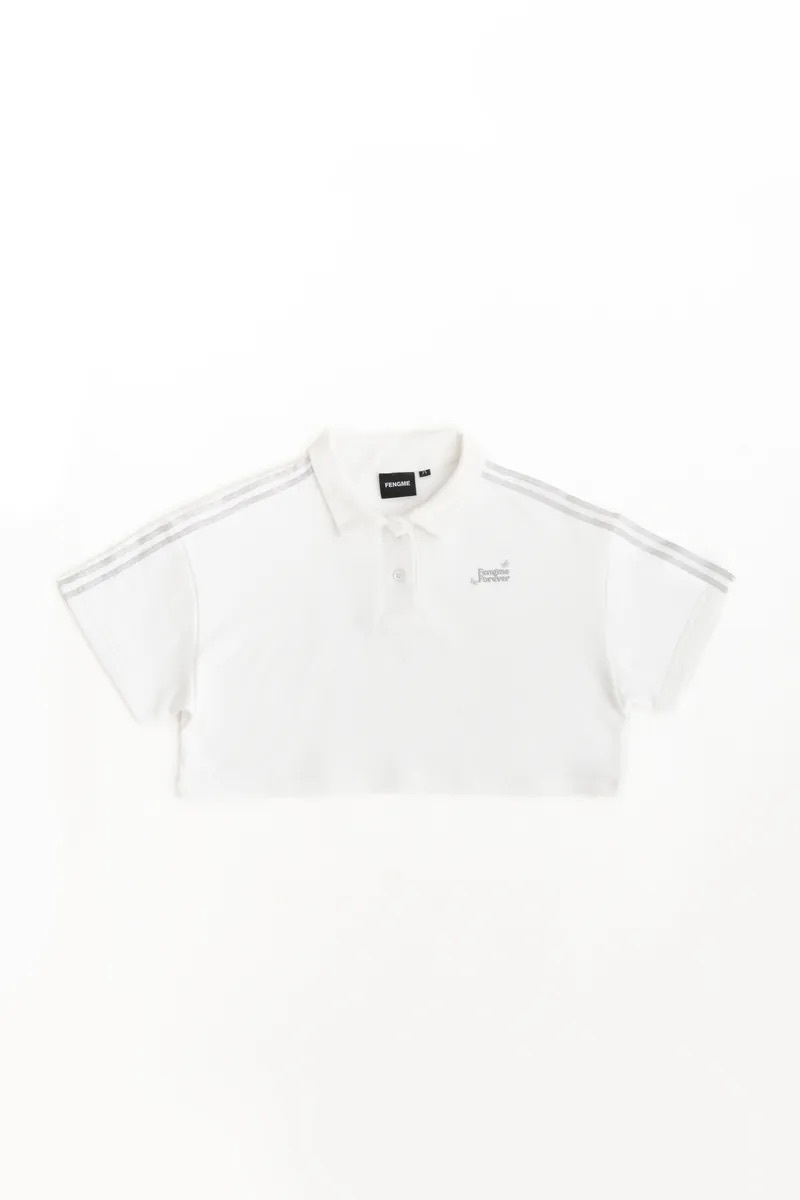 Butterfly Cropped Skipper Polo Shirt - White