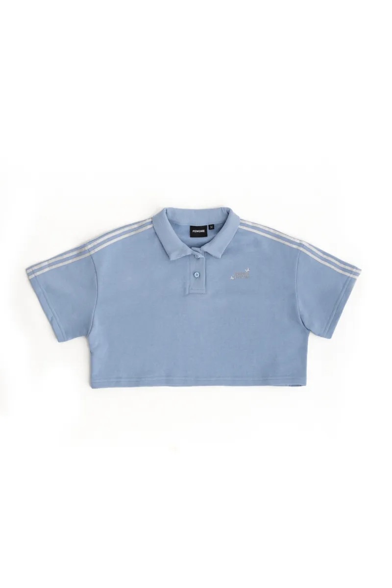 Butterfly Cropped Skipper Polo Shirt - Light Blue
