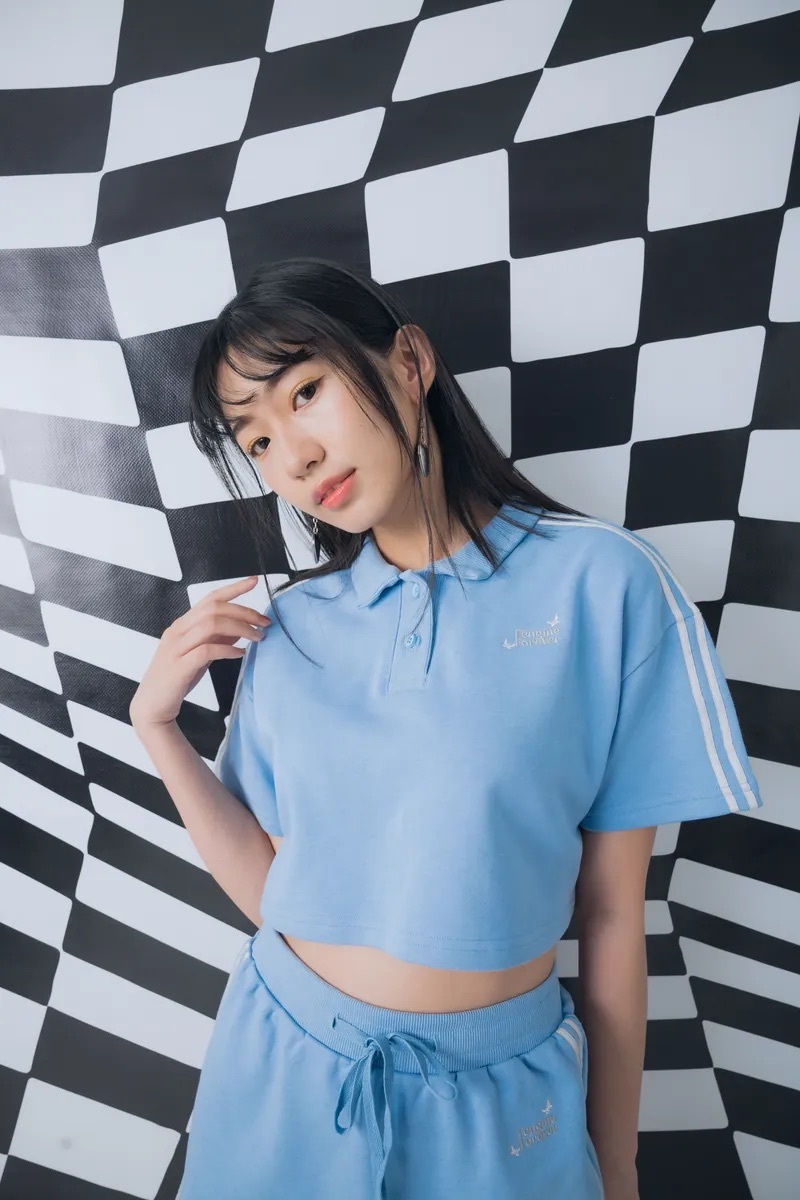 Butterfly Cropped Skipper Polo Shirt - Light Blue