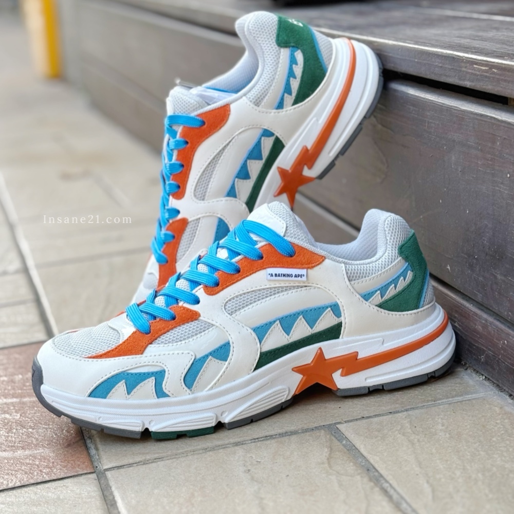 BAPE STA M1 橘藍綠 白底 休閒 'COUNTRY PACK INDONESIA' 男鞋 1K20191303