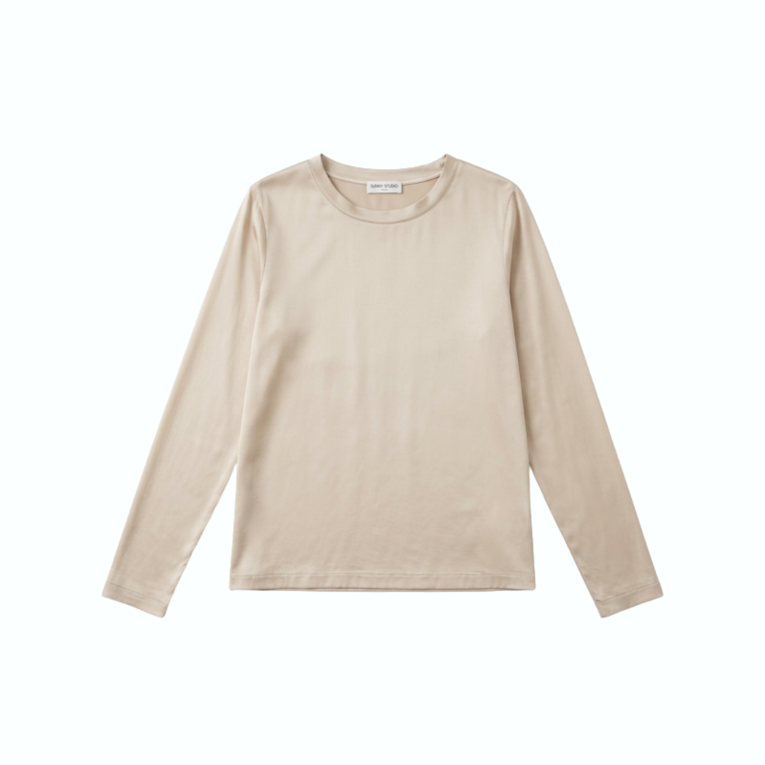 1SO0403-048 [SUNNY STUDIO] Long Sleeve Round Neck Top Beige #13489 (C-EU-E)