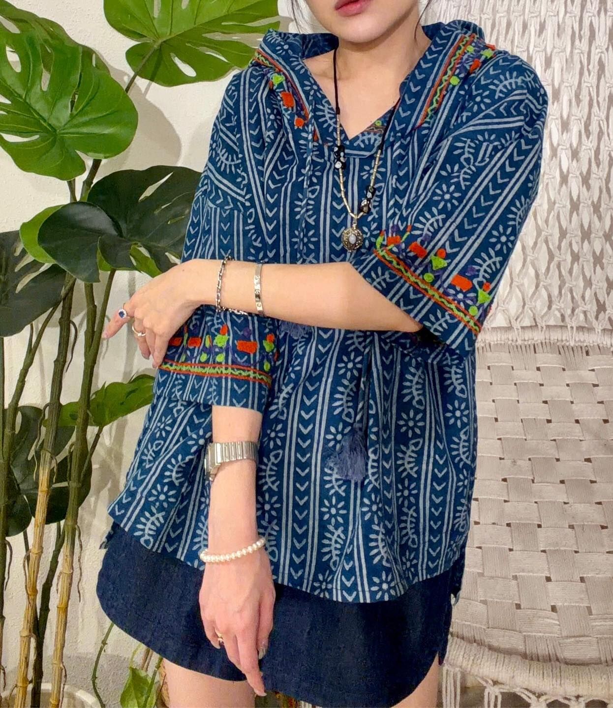 Macrame 刺繡上衣 - M3920BP - indigo (0527)