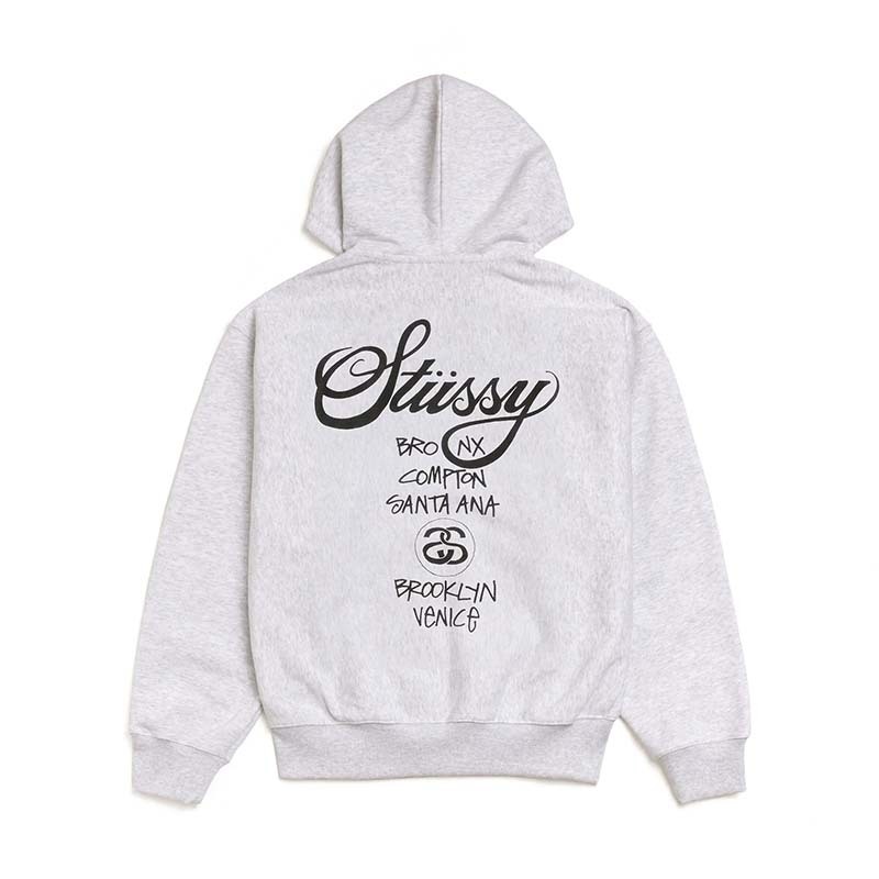 Stussy World Tour Zip Hoodie 世界巡迴 連帽外套 灰色 3973962-AR [台灣現貨]