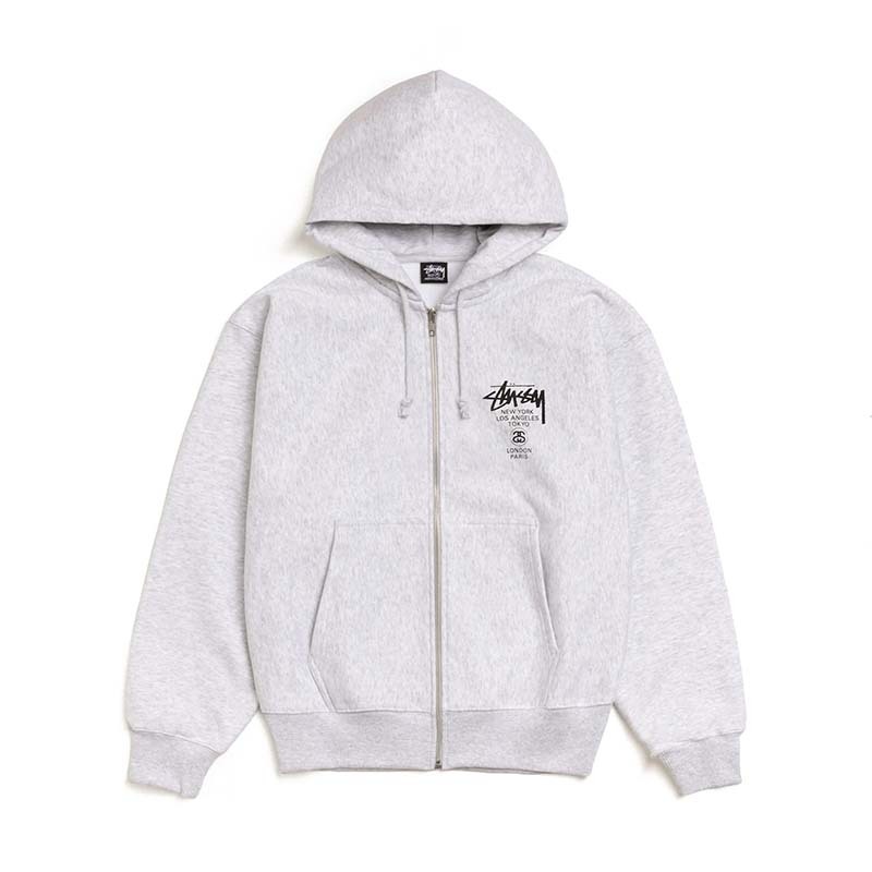Stussy World Tour Zip Hoodie 世界巡迴 連帽外套 灰色 3973962-AR [台灣現貨]