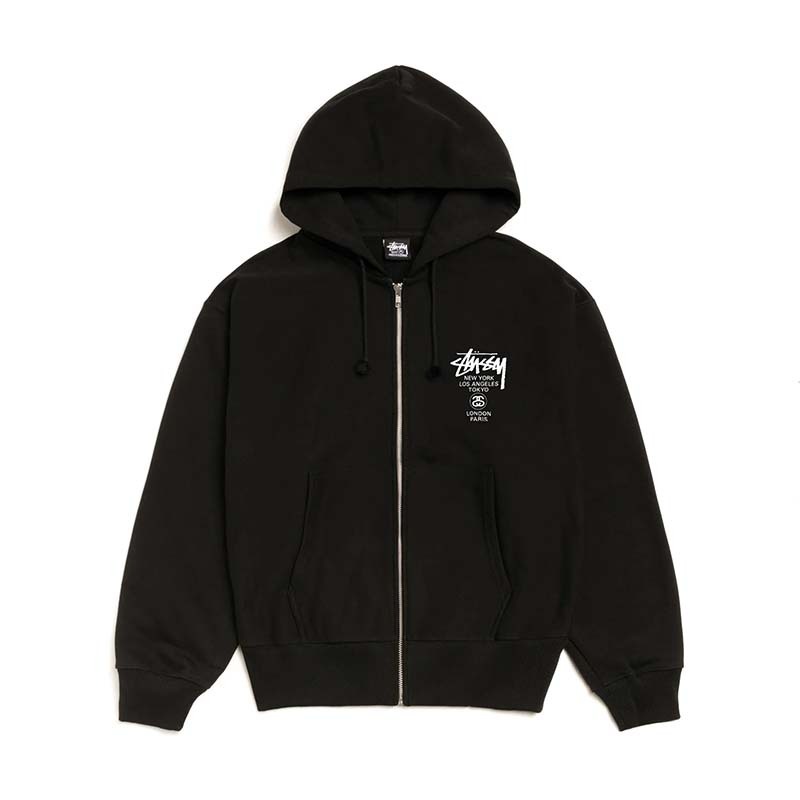 Stussy World Tour Zip Hoodie 世界巡迴 連帽外套 黑色 3973962-BK [台灣現貨]