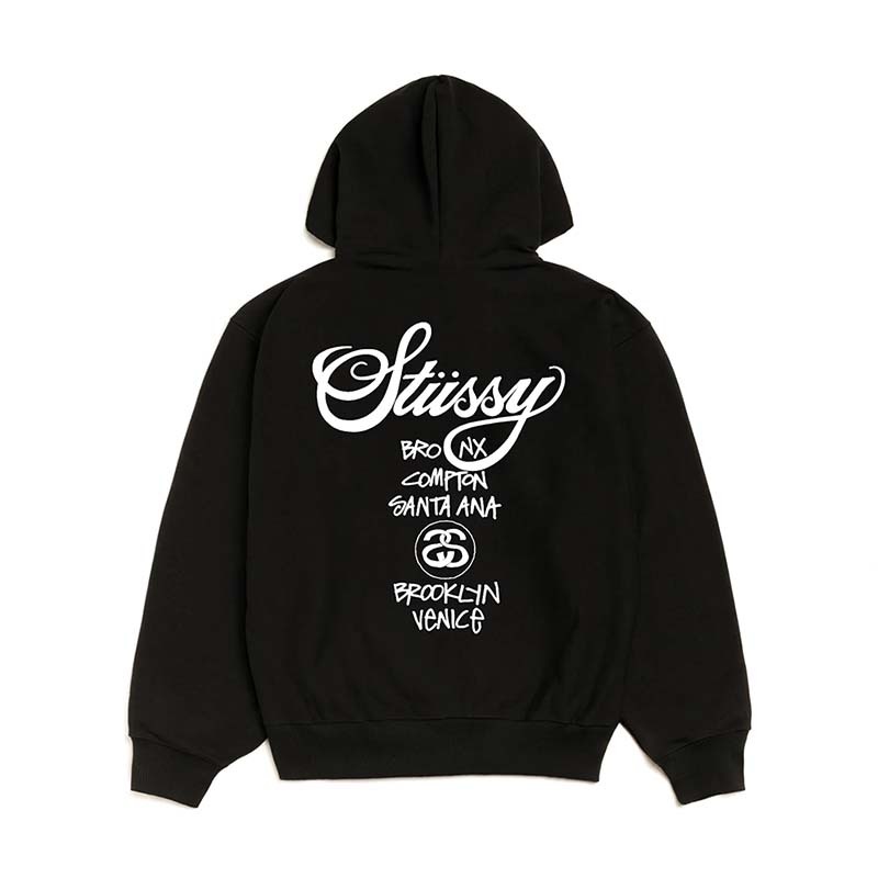 Stussy World Tour Zip Hoodie 世界巡迴 連帽外套 黑色 3973962-BK [台灣現貨]
