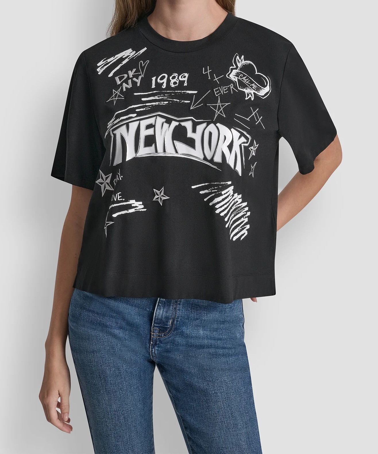 [S] DKNY BLACK 1989 NOTEBOOK SCRIBBLE GRAPHIC TEE, P61HZXTG-BLK (SD1894)