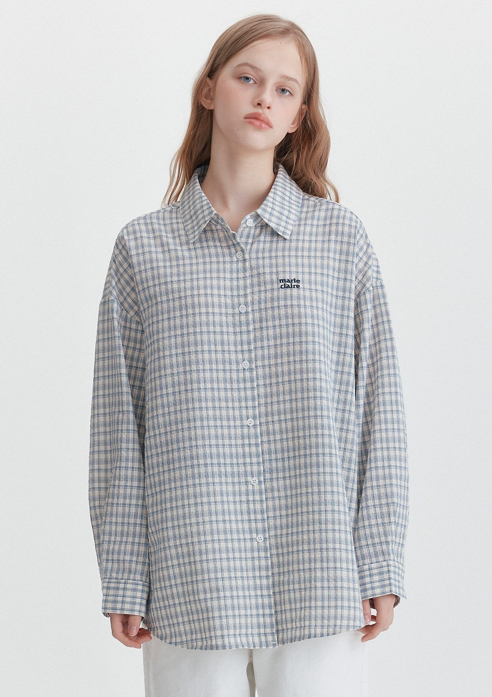 marie claire｜Basic Logo Oversized Mini Check Shirt [3 colors] 關鍵字：MA259