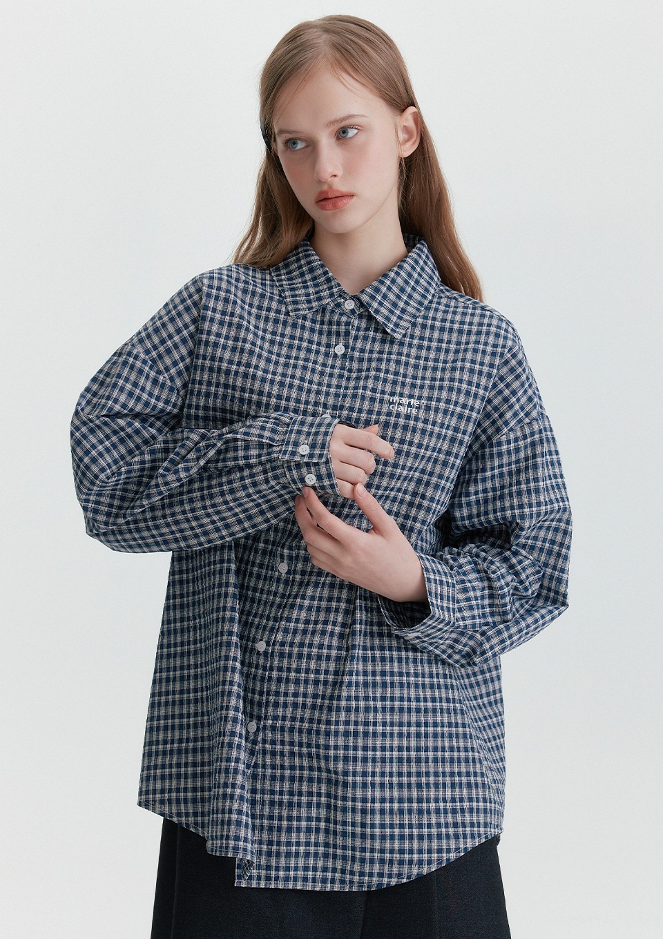 marie claire｜Basic Logo Oversized Mini Check Shirt [3 colors] 關鍵字：MA259