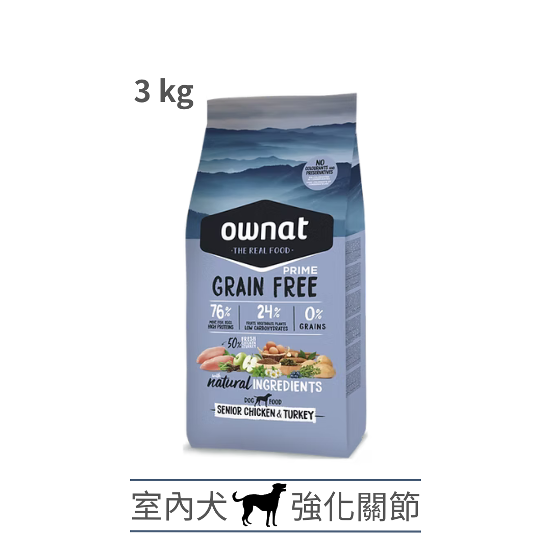 Ownat 無穀物鮮肉狗糧 | 放牧雞火雞| 室內犬 中顆粒| 3kg