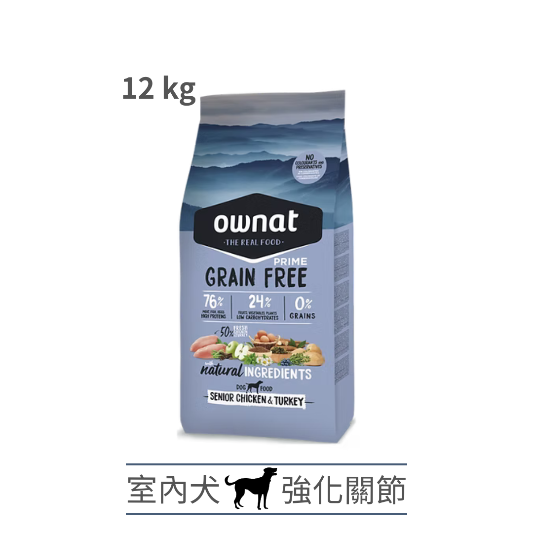 Ownat 無穀物鮮肉狗糧 | 放牧雞火雞| 室內犬 中顆粒| 12kg