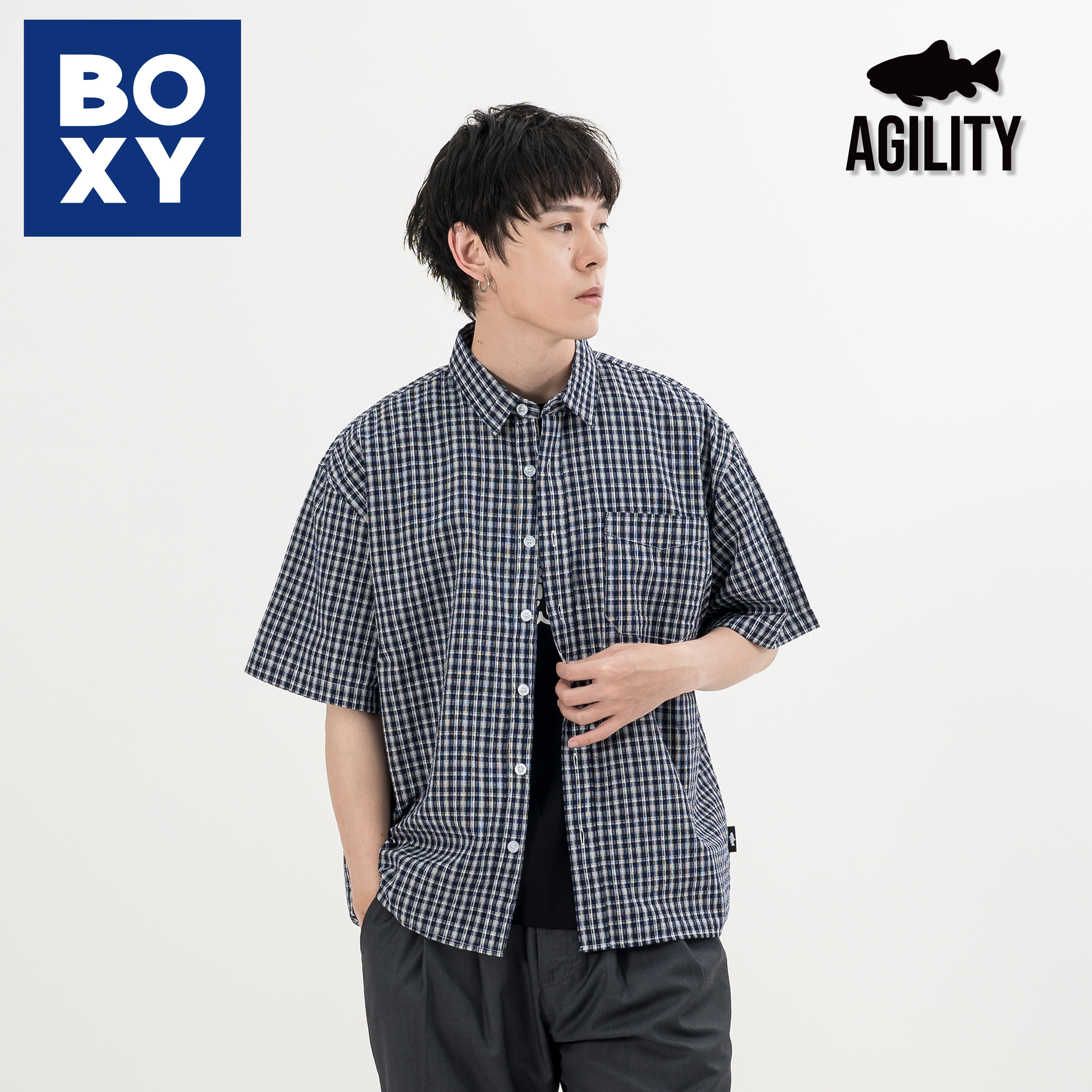 AGILITY Boxy Fit Seersucker Shirt 寬短 泡泡紗 短袖襯衫 [SS-N08]