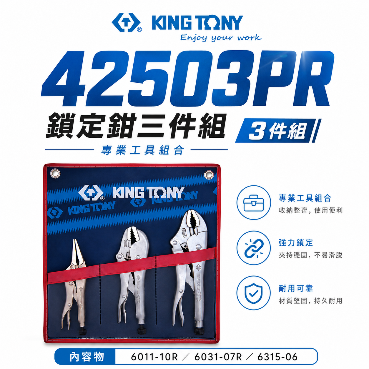 KING TONY 金統立 台灣製｜ 7吋 10吋 萬能鉗 6吋 尖嘴固定鉗3支組 附收納套｜42503PR