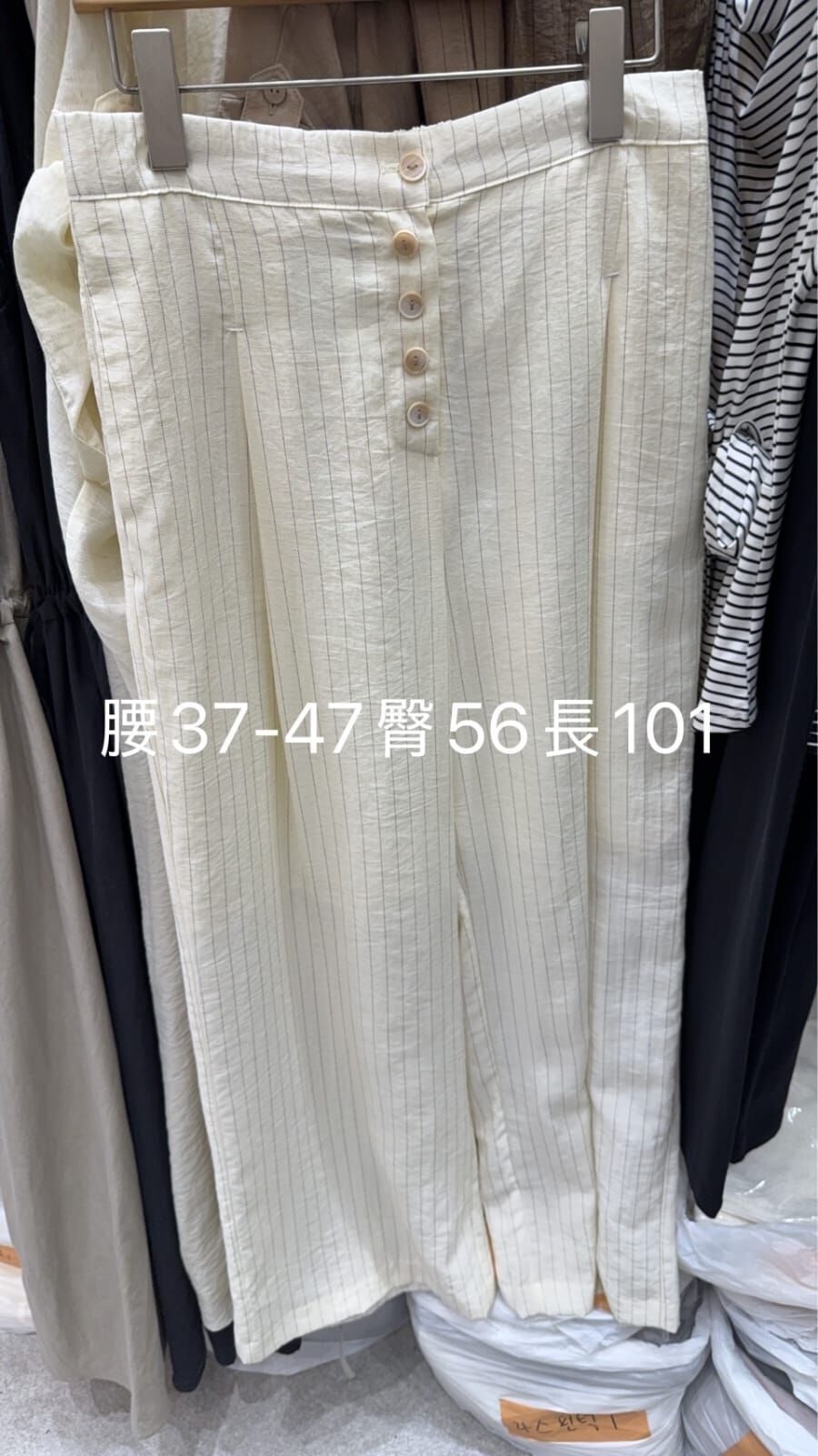 GI6236 棉麻排釦直紋長褲
