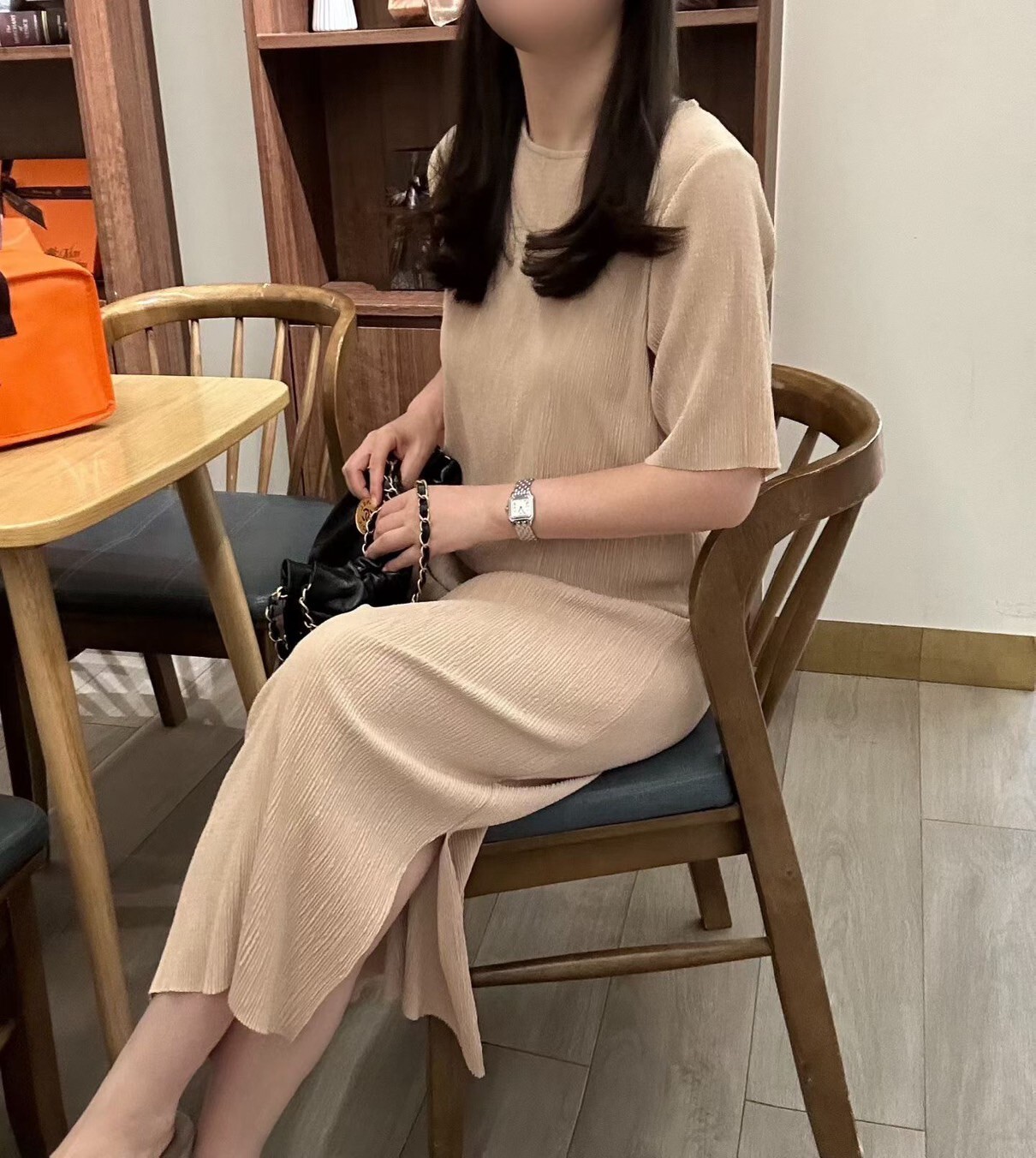 氣質感下擺開衩造型螺紋源領長洋裝 / 3色