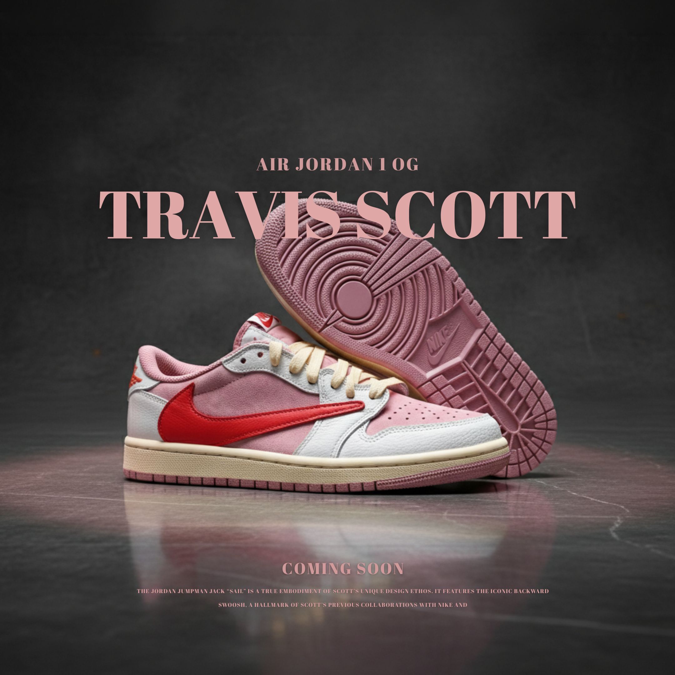 NICEDAY 代購 Travis Scott x Air Jordan 1 倒勾 粉 粉色 倒鉤 聯名 TS 粉白 粉勾 IQ7604-101