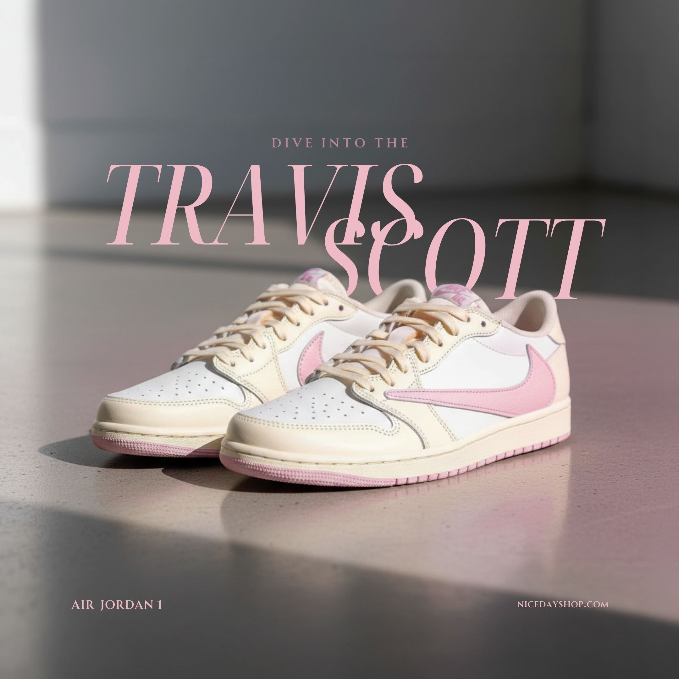 NICEDAY 代購 Travis Scott x Air Jordan 1 倒勾 奶油白 奶油 粉 白 倒鉤 聯名 粉勾 TS IQ7604-100