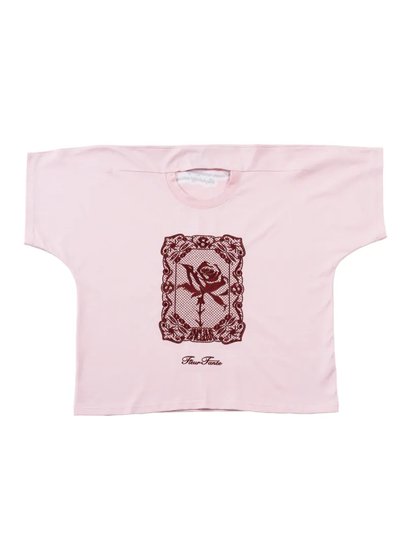 Enclave｜Lace-Looked Embroidered Short-Sleeve “Just Like T” Tee (Pink)