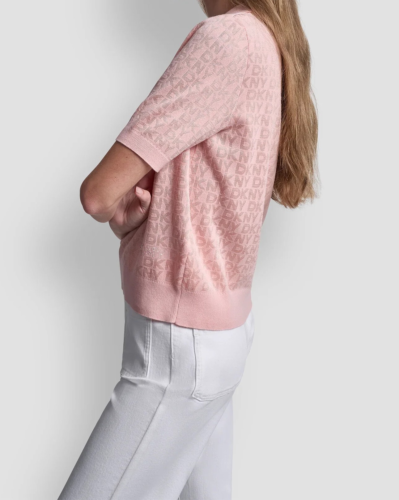 [S] DKNY PEBBLE POLO COLLAR SWEATER WITH RHINESTONE LOGO, DJ6R0225-GX0 (SD1900)