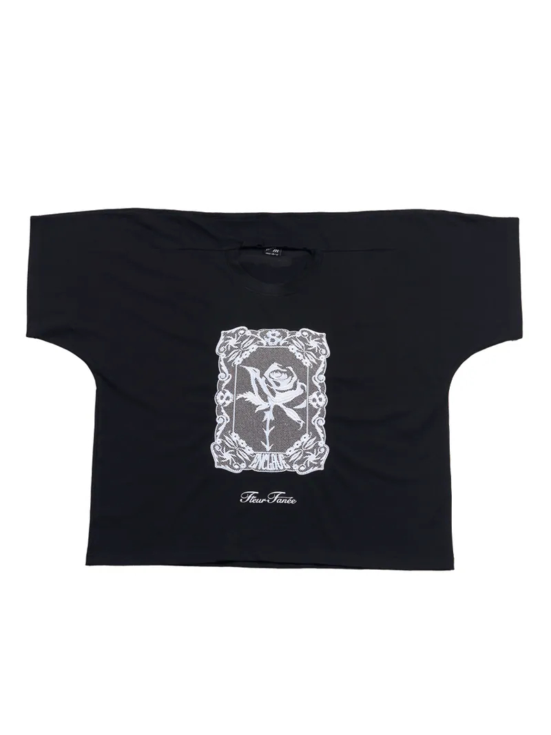 Enclave｜Lace-Looked Embroidered Short-Sleeve “Just Like T” Tee (Black)