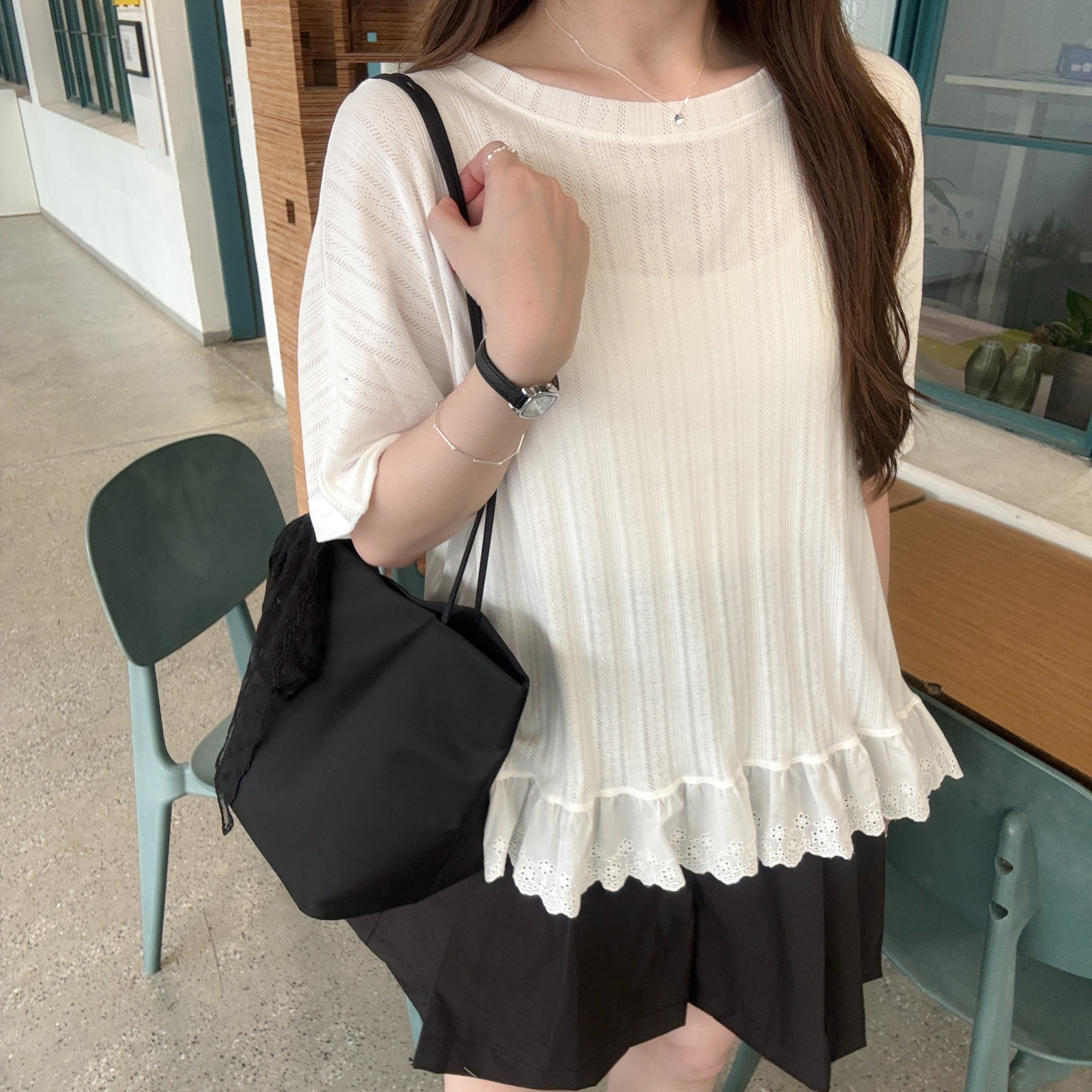 Ruffles娃娃坑紋top