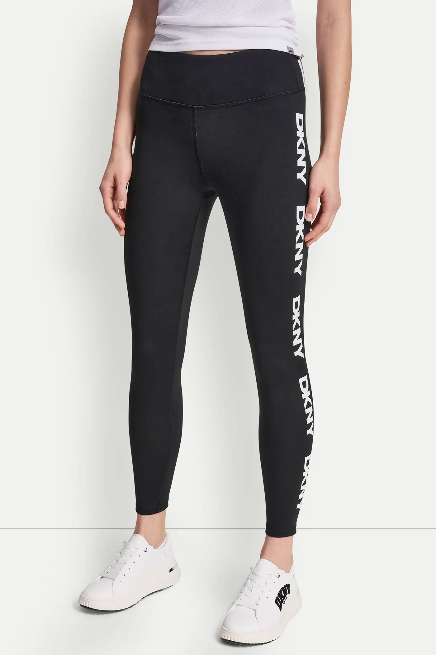 [S] DKNY BLK/WHT HIGH-RISE LOGO TRIM 7/8-LENGTH LEGGING, DP6P3813-BLW (SD1902)
