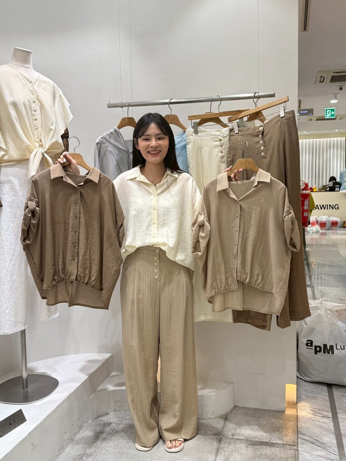 GI6235 棉麻前短後長襯衫