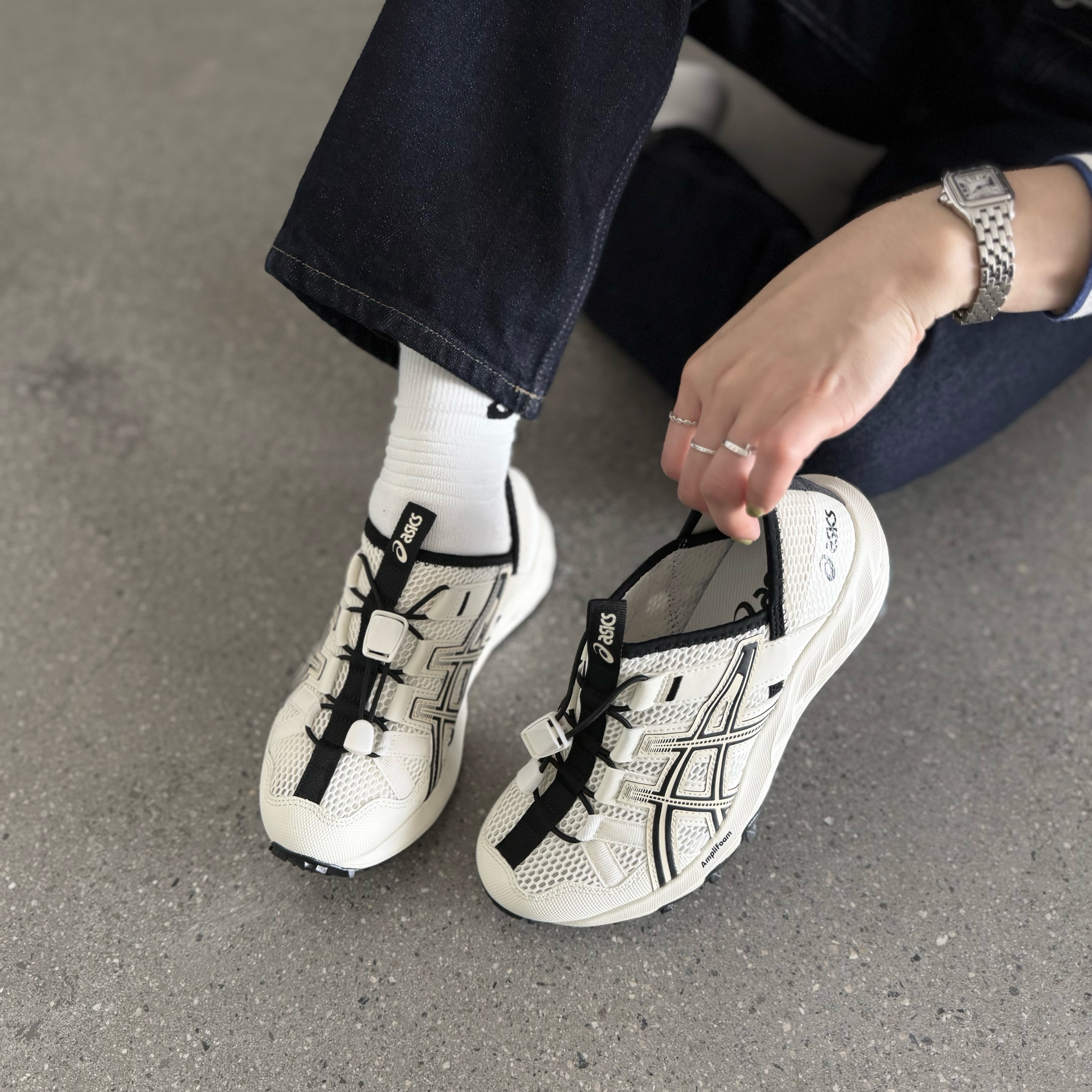 Asics Gel-Sonoma TR 奶油 黑色 免綁鞋帶 後跟可踩 Mule鞋 復古鞋 1203A719-201