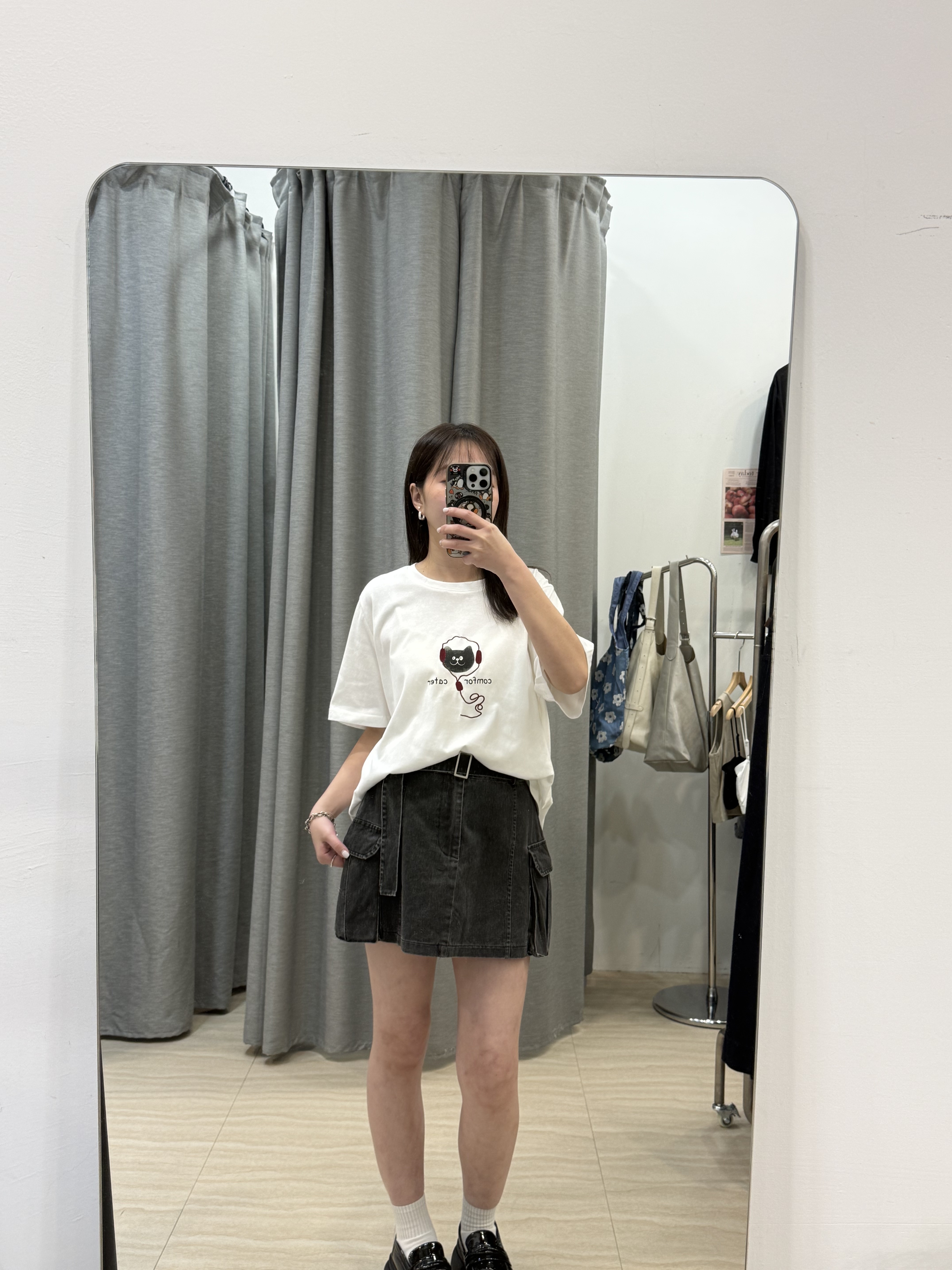 後鬆緊附腰帶水洗工裝短裙