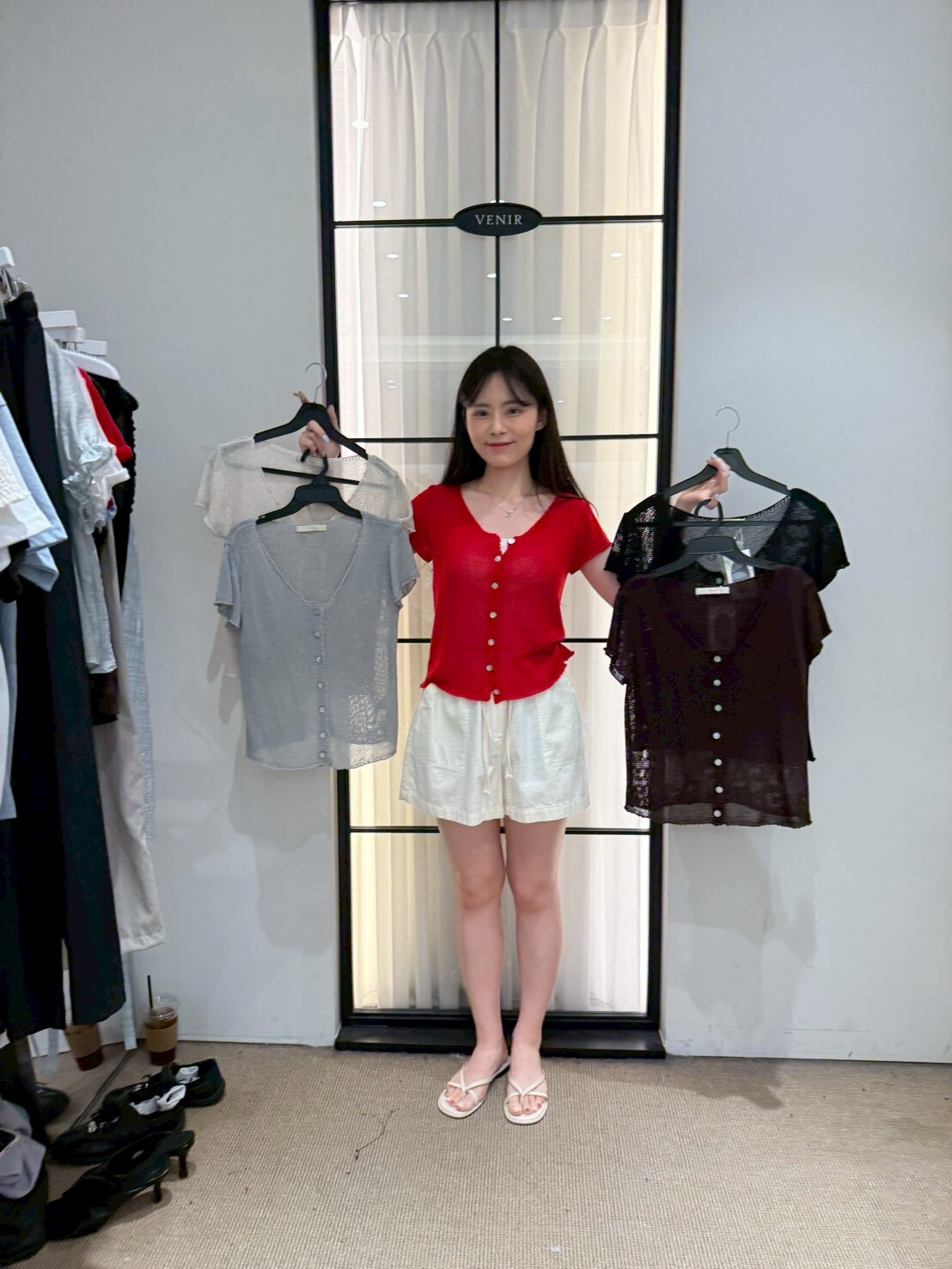 VR6202 針織花邊排扣U領上衣