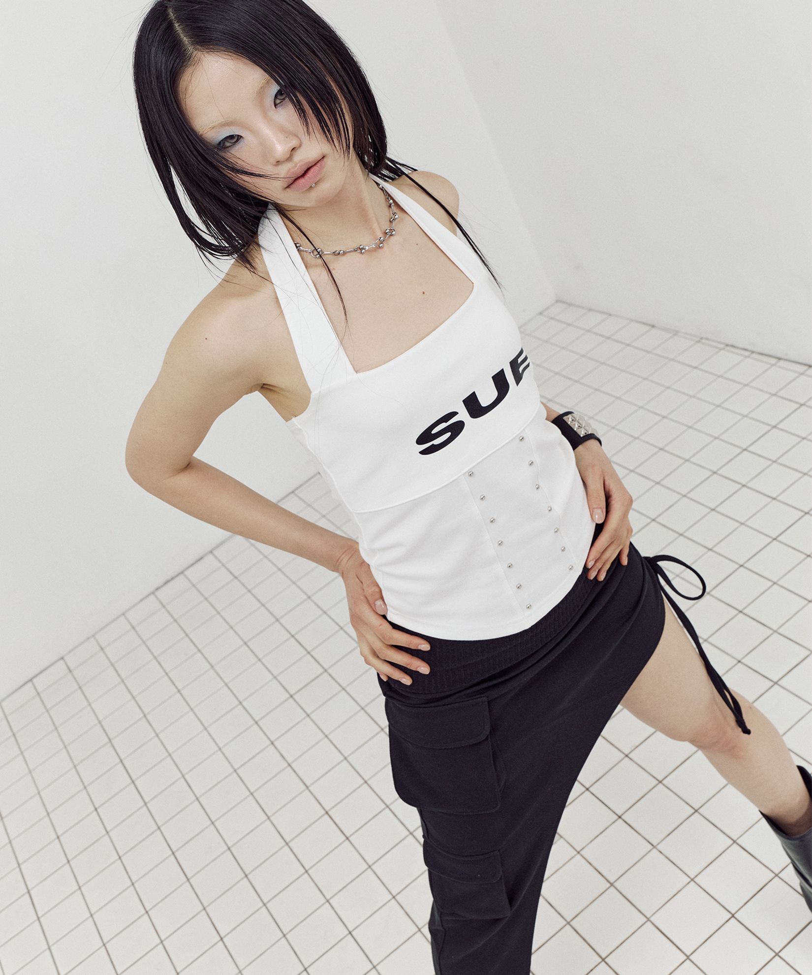 SETUP-EXE Logo 掛脖細肩帶背心 象牙白 26SUMMER34EXE