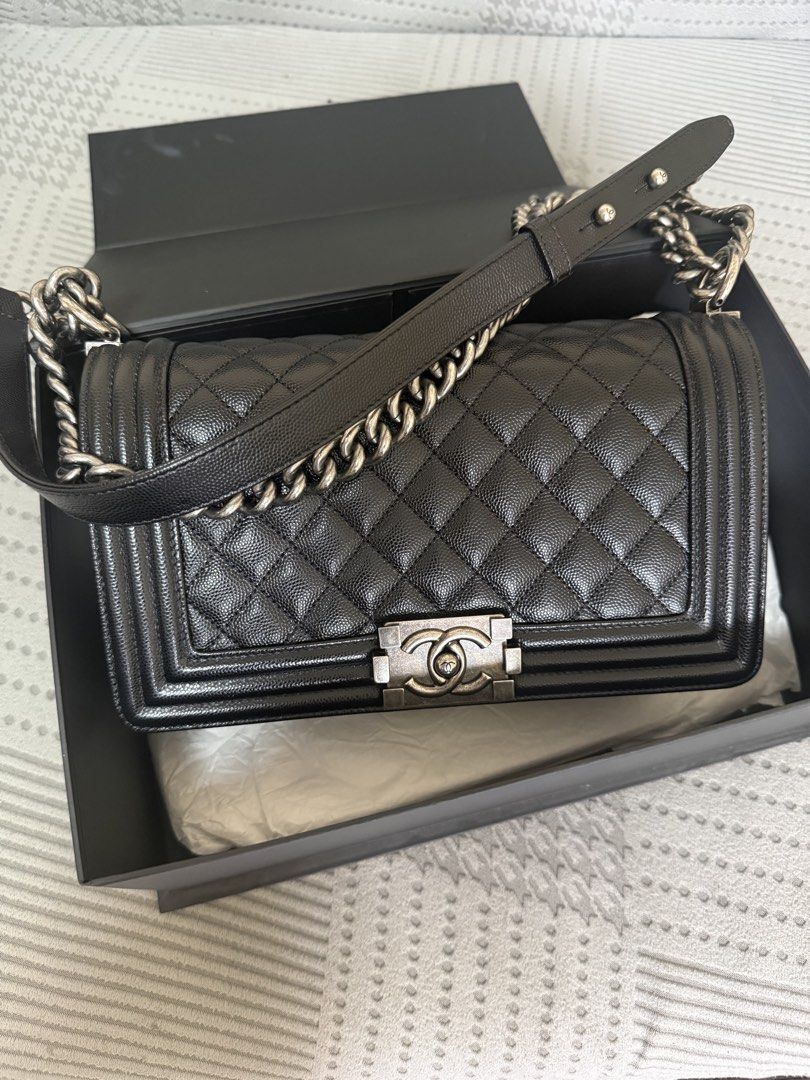 99%new Used Boy Chanel 25 黑色荔枝皮復古銀扣