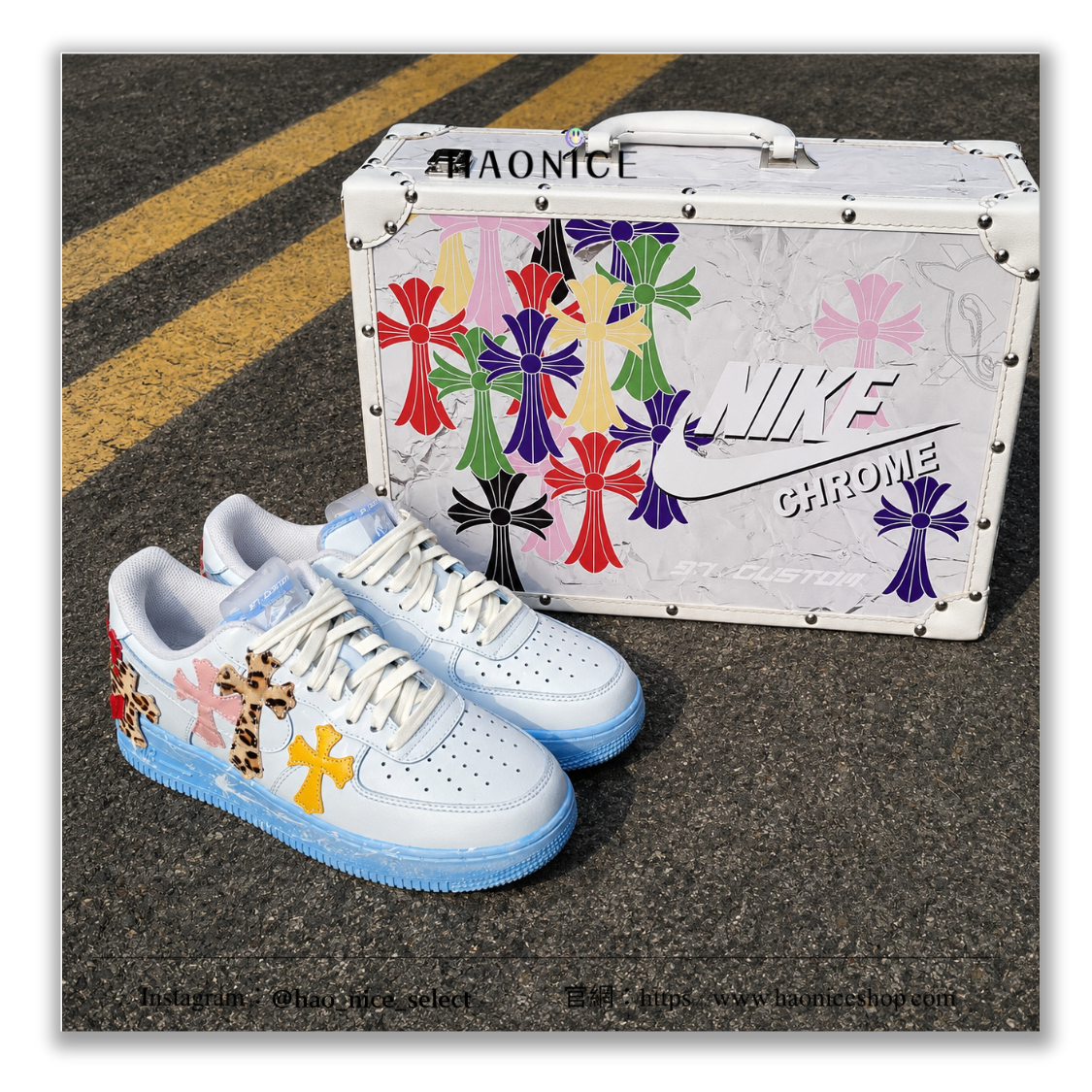 【HAO NICE】客製🎨Nike Air Force 1 x Chrome Hearts 克羅心 冰封之神 十字架 白藍 板鞋 休閒鞋 假一賠十 配合legit 驗貨