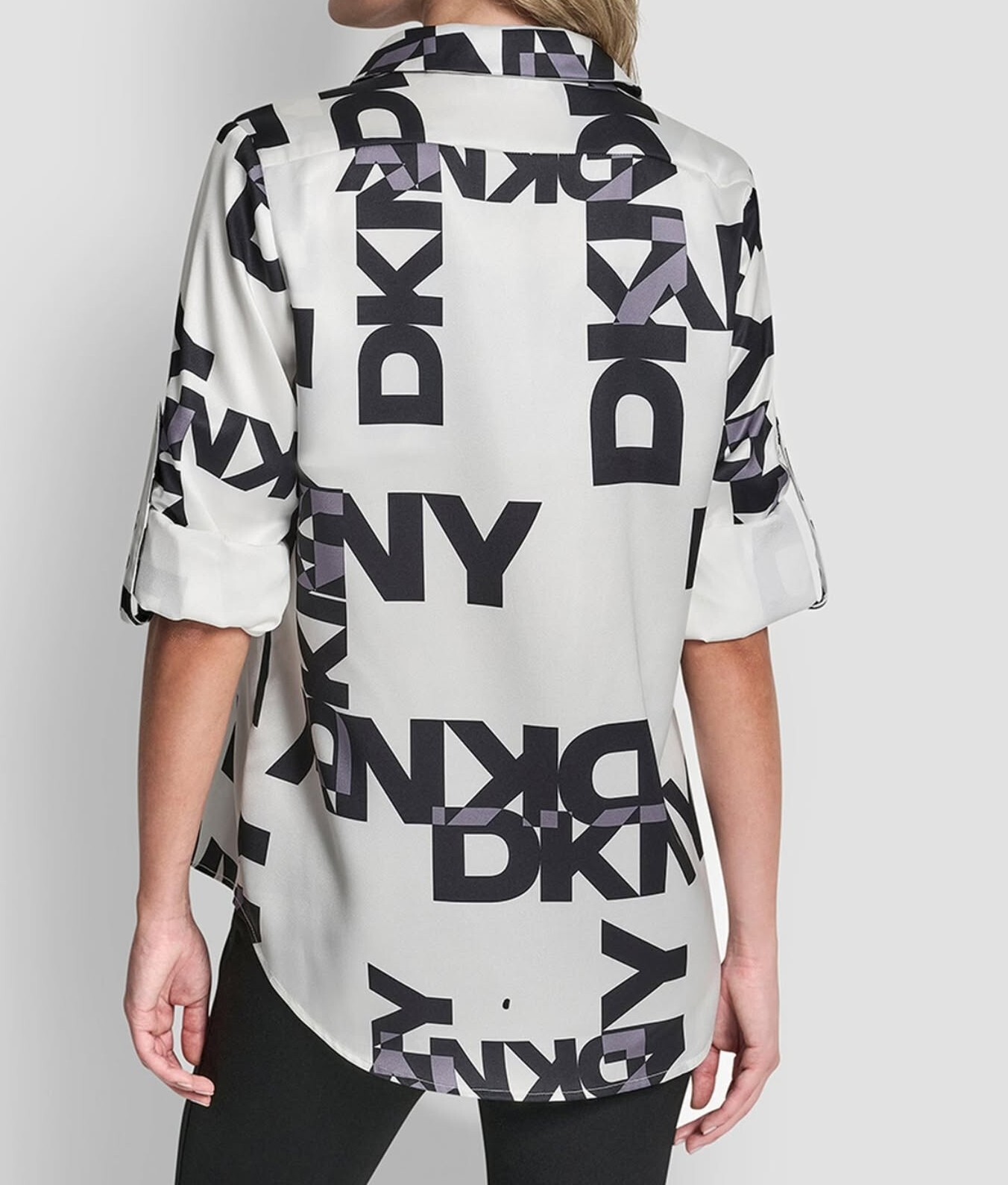 [S] DKNY WHITE/BLACK LOGO LONGSLEEVE SHIRT, P5RM7CHD-WHB (SD1892)