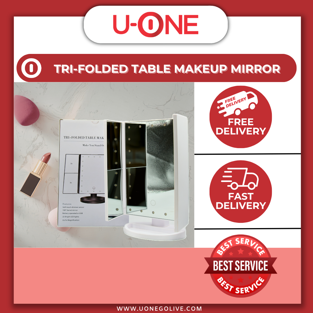U-ONE | China | Tri-Folded Table Makeup Mirror With Touch Screen