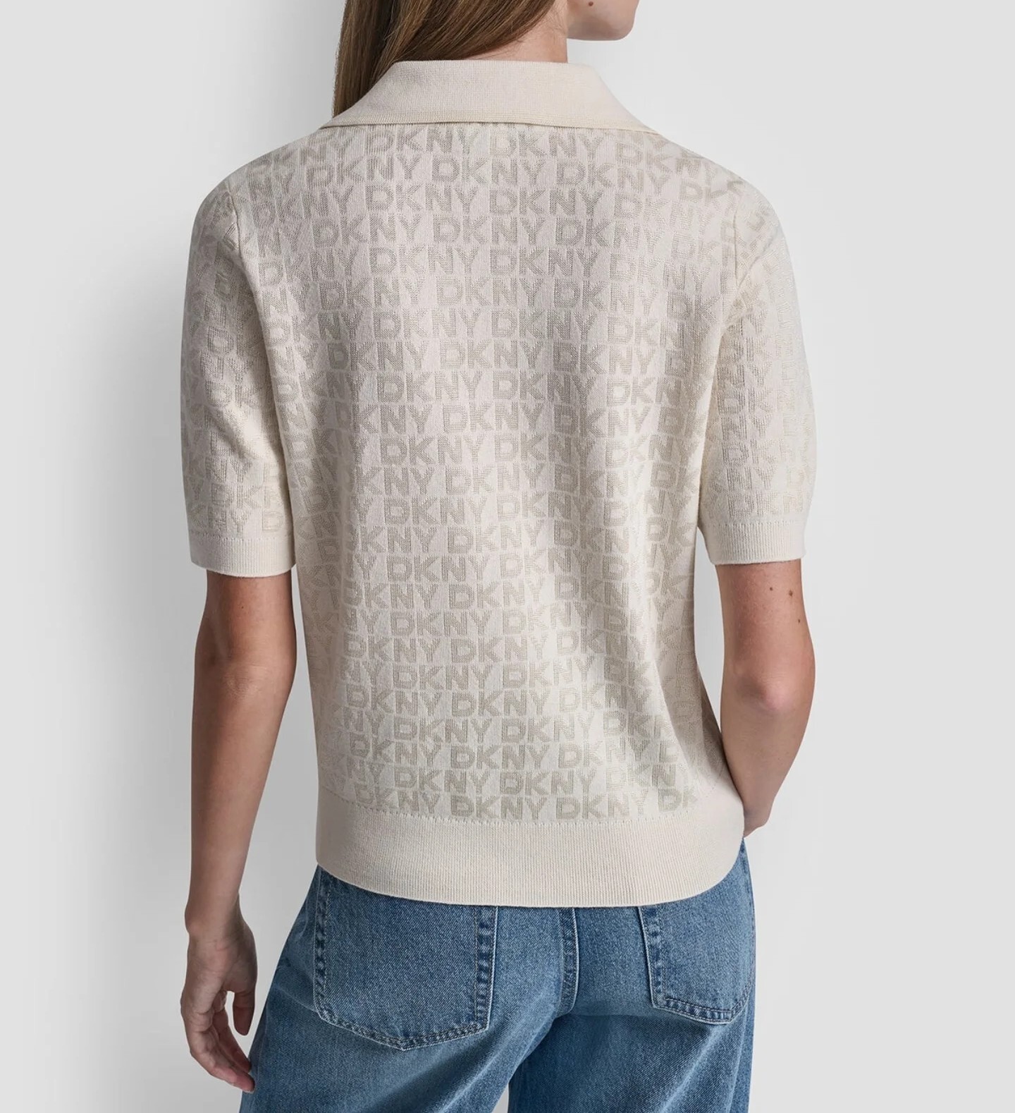 [S] DKNY EGGNOG POLO COLLAR SWEATER WITH RHINESTONE LOGO, DJ6R0225-G0H (SD1901)