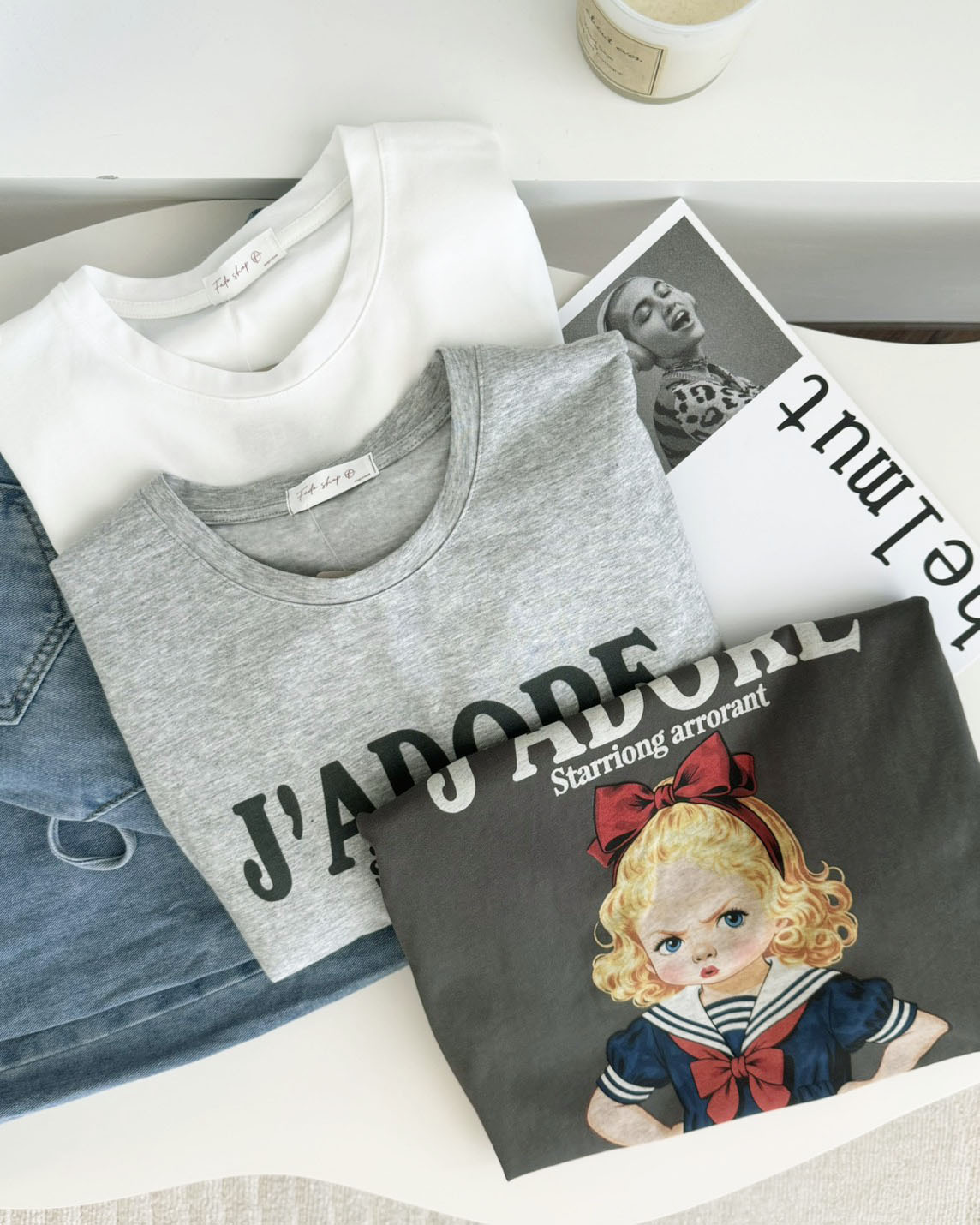 法朵Fado shop｜生氣女孩寬鬆落肩短T  0215145 三色