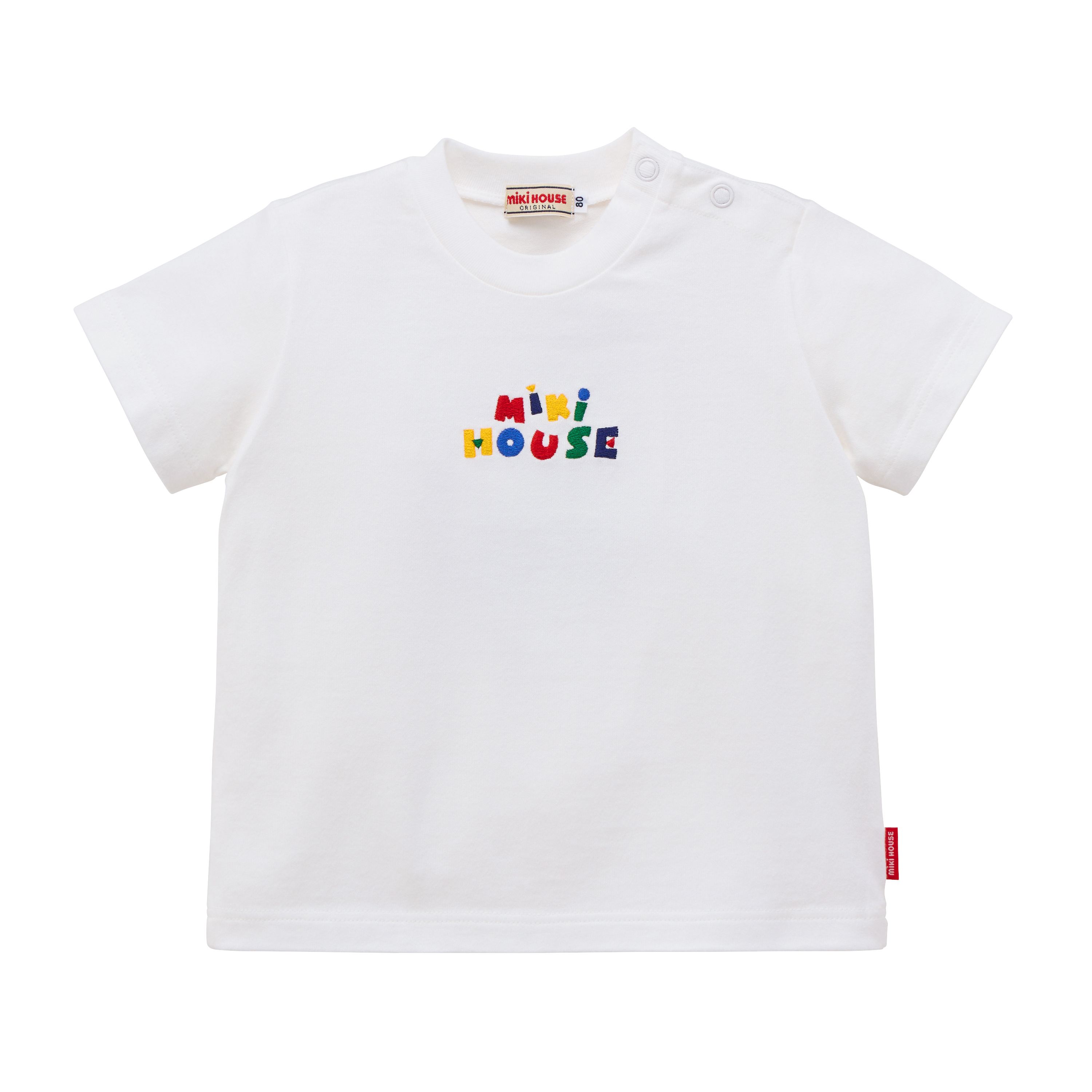 MIKI HOUSE復古LOGO刺繡短袖T恤-白色