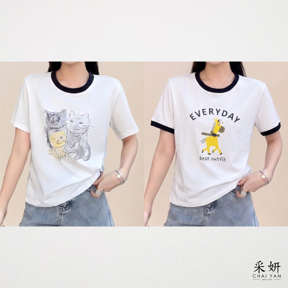 動物印花跳色短袖上衣
