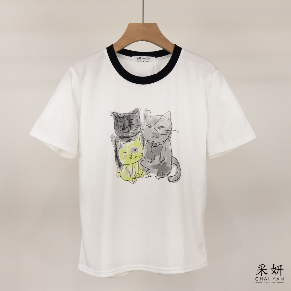 動物印花跳色短袖上衣