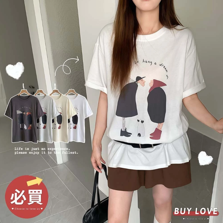 【直播】BUY LOVE BL052815 女裝文藝插畫印花短袖上衣