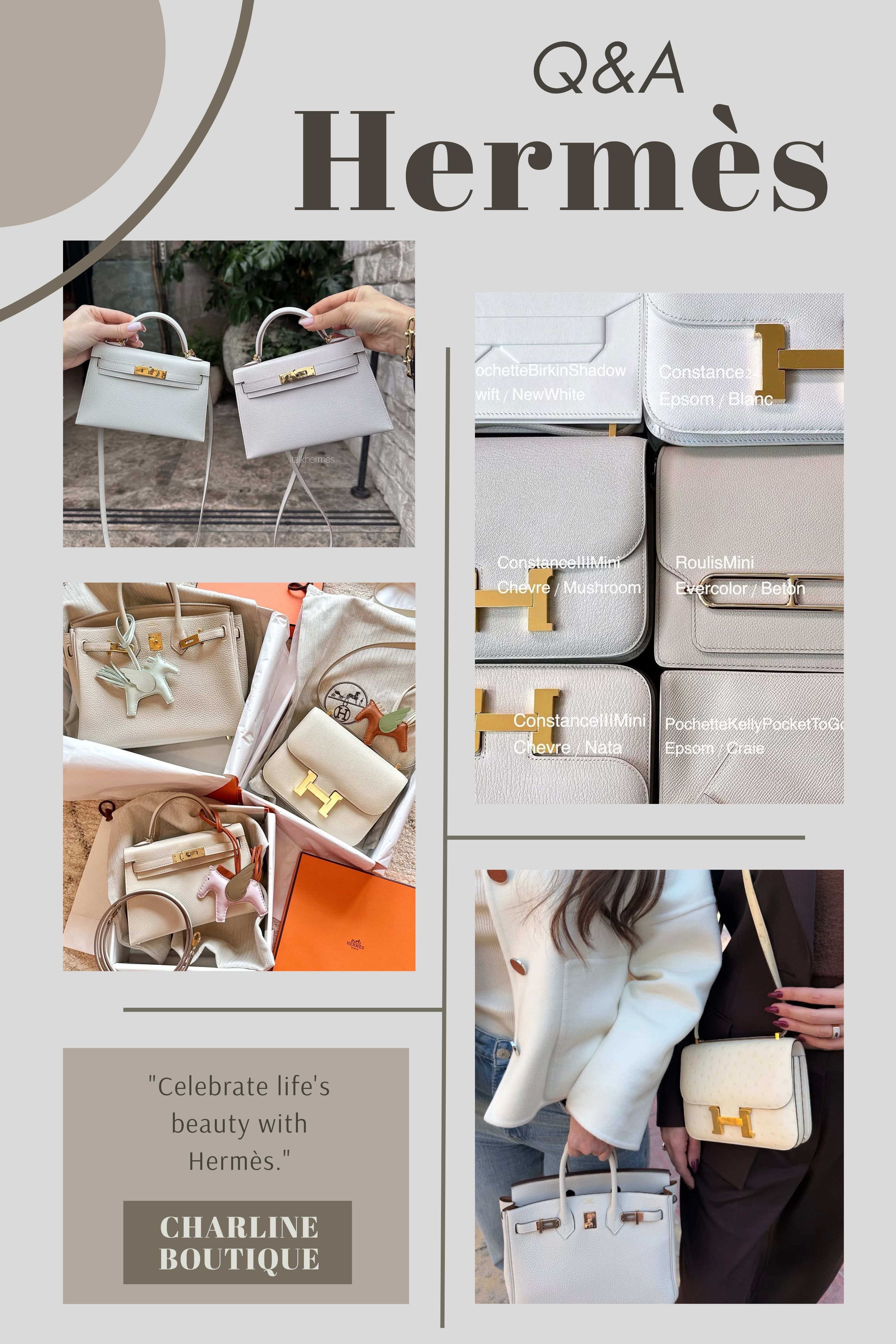 FAQ 常見問題｜Hermès 白色系仙女包怎麼選？  看完六款代表色，很多人最常問的其實不是「美不美」——因為美這件事已經不用討論了——而是「哪一個最值得砸預算？」、「白色包日常背真的可以嗎？」、「好不好保養？」  以下根據實際收藏、代購與客人詢問的真實經驗，整理出最常被問到的問題，希望幫你更快找到最適合自己的仙女色。    Q1：Hermès 白色系包款哪個顏色最熱門？  Ａ：10 Craie 奶昔白、I2 Nata 奶油白、01 Blanc 純白，這三個顏色長年佔據討論度前三，問十個白色系愛好者，八個都繞不開這幾個名字。  Craie 帶灰粉感，比純白更柔和，百搭又不容易看膩，很多人的第一顆白包就是從它開始的；Nata 明度高、暖調甜美，仙氣感爆棚，現場看到的瞬間很容易直接心動、當場決定；Blanc 則是那種追求純粹和稀有感的終極選擇——連油邊都是白、鎖頭也是白，整顆包看起來像一件藝術品，是藏家心中的信仰級存在。  另外越來越多人在討論 8L Béton 水泥灰，冷調灰底的白色感，更俐落、更中性，對不想要「太仙女」但又想要乾淨高級感的人，是很值得納入清單的隱藏選項。  Craie 最耐看、Nata 最仙、Blanc 最稀有——每個都有它無法被取代的理由。    Q2：Hermès 白色包款會不會很難保養？  Ａ：白色包最大的天敵就兩個字：染色。深色牛仔褲、皮衣、深色大衣，甚至連原廠附贈的深色防塵袋，在潮濕或長時間摩擦的情況下，都有可能把顏色悄悄轉移到包包上。一旦大面積染色，修復難度遠遠超過黑色或金棕色包款，這點不能不提前心理準備。  台灣的氣候特別潮濕，這讓白色包的保養難度又多了一層。不使用時記得放在除濕環境，避免陽光直射——皮革在長期日照下會慢慢泛黃，而且這個過程是不可逆的。清潔上只需要用乾淨柔軟的棉布輕輕帶走表面灰塵，千萬不要自行用酒精或來路不明的保養油，很多人就是這樣把包擦壞的。真的不幸沾上頑固污漬，直接交給信譽良好的精品護理店，比自己亂試安全一百倍。  白色包不是不能日常背，本來就用包細心的人，Craie、Nata、Blanc 絕對值得入手；但如果平常習慣把包隨手放地上、常穿深色丹寧，白色系可能更適合當作收藏款或重要場合使用，這樣才不會讓自己心疼。    Q3：I2 Nata 奶油白跟 10 Craie 奶昔白差在哪裡？  Ａ：Nata 是暖調白，像一球剛舀起來的香草冰淇淋——明亮、溫暖、甜美感十足。搭上金釦的時候，那個組合直接就是「富家千金版仙女包」，整體氣場很有存在感，連路人都會多看一眼。  Craie 則是冷調白，底色帶著一層若隱若現的淺灰，更內斂、更清冷，不像 Nata 那麼甜，多的是一種知性又克制的高級感。有人說 Craie 是「能讓你越背越喜歡的顏色」，這點我很認同——它不是那種一眼驚豔型，而是慢慢滲進你心裡的那種白。  兩個顏色放在一起對比，氣質差異其實非常明顯：Craie 是氣質白月光，Nata 是奶油系仙女。喜歡低調內斂的人多半選 Craie，喜歡明亮甜美、仙氣要外放的人通常被 Nata 一秒拿下——兩個都對，只看你想成為哪種仙女。    Q4：Hermès 白色包哪種皮革最耐髒？  Ａ：Epsom 壓紋小牛皮是白色包裡最安全的選擇。表面有熱壓紋理，皮質硬挺有結構感，抗刮抗污在各種皮革裡表現最出色，輕微表面髒污擦一擦就能帶走。對第一次入手白色 Hermès 的人來說，Epsom 就是那個「怎麼選都不會後悔」的答案。  Togo 與 Clemence 是第二推薦。兩者都屬於天然顆粒皮，耐刮耐磨，細小使用痕跡也比較容易被紋理修飾掉，日常實用度不錯。Togo 顆粒較立體、偏挺；Clemence 更柔軟、垂墜感更明顯，適合 Birkin 或 Lindy 這類強調型態美的款式。但遇到深色染色時，清潔難度會比 Epsom 高一些，這點要有心理準備。  Swift 顯色極細緻，白色系在 Swift 上的質感是真的很美，但表面平滑，刮痕藏不住，也更需要避開深色衣物的摩擦。Box Calf 亮面質感復古高貴，但嬌貴程度比 Swift 更上一層，容易留水痕和指紋，比較適合把它當收藏款好好保護，而不是天天帶出去磨。  皮革選對了，白色包可以背得很安心；皮革選錯了，每次出門都是在考驗自己的心臟——這兩件事，在白色系上感受會特別明顯。    Q5：Hermès 白色包會不會比金剛色難買？  Ａ：三大金剛色（Noir 黑色、Gold 金棕色、Etoupe 大象灰）每季都是品牌穩定生產的基礎色，需求高但供給也相對穩定。白色系則不同——Craie、Nata、01 Blanc、New White 這些熱門白色的配額本來就少，加上白色皮革在製作過程中對品質的容忍度極低，任何細小瑕疵都藏不住，所以能出廠的每一顆都要過更嚴格的關卡，產量自然受限。  所以這個問題，我觀察下來的答案是：看包型、看顏色，有時候確實比金剛色更難遇到。  金剛色贏在「長青百搭、保值穩定」，白色系贏在「物以稀為貴、顏值驚艷」。如果已經有了基礎色，下次剛好遇到狀態漂亮的白色系包款，真的值得認真考慮。    Q6：Hermès 2026 最新顏色有哪些值得關注？  Ａ：2026 年馬場的色彩走向分成兩條路——一條走沉穩、耐看、日常無壓力的大地中性色，另一條走甜感寶石系的特殊收藏色。兩個方向都有讓人眼睛一亮的新色。  V8 Vert Loden 羅登綠，是那種帶著復古濾鏡的灰墨綠，不鮮豔、不張揚，像森林深處的沉靜感。不想買黑灰棕，但又希望顏色能長久耐看的人，Vert Loden 是目前最有說服力的中性替代選項。  2D Dune 沙丘色，暖沙米色調，比 Gold 金棕更輕盈，比傳統米色更有層次。一出場就完全踩在「老錢風」的審美上，是那種讓人第一眼看到就覺得「這顏色真的好高級」的通勤神色，也是四個新色裡最容易日常駕馭的一個。  X0 Guimauve 棉花糖粉紫，低飽和的柔和粉紫色，名字本身就有棉花糖的輕盈感。它不是高飽和的衝擊紫，而是甜而不膩、上身非常輕盈的仙氣色，放在 Mini Kelly 或 Picotin 上會讓整個人的氣質都柔和起來。  X3 Purple 紫色，飽和度比 Guimauve 高出一截，更接近寶石紫的氣場，神秘感和辨識度都很強。不是老氣的深紫，而是那種拍照出來就很有存在感、走在人群裡會被注意到的特殊色。  日常百搭選 Dune 或 Vert Loden，想要仙氣和存在感同時擁有的，Guimauve 和 Purple 都值得認真考慮。    💬 想即時掌握新色到貨、稀有色出現通知？加入我們的 LINE，比別人早一步知道！ 👉 點我加入 LINE 好友 不用苦守專櫃，有貨就通知你🤍    Q7：Hermès 除了白色，最近什麼顏色最多人買？  Ａ：三大金剛色（89 Noir、18 Etoupe、37 Gold） 永遠是第一名。不挑季節、不挑穿搭、不挑場合，過了十年還是很時尚，保值性也最穩定。很多人入手 Hermès 的第一顆、第二顆、第三顆都在這三個顏色裡轉——因為真的很難出錯。  灰色系（8F Etain 錫器灰、80 Gris Perle 珍珠灰、M4 Gris Pale 奶灰色） 是最常見的「白色代替方案」。不少人就是想要乾淨高級感，又怕白包難照顧，最後灰色成了完美的折衷點。Etain 最沉穩大器，Gris Perle 清冷優雅，Gris Pale 帶奶灰感，三個各有個性，都不讓人失望。  粉色系（3Q Rose Sakura 櫻花粉、1Q Rose Confetti 糖果奶油粉、Mauve Sylvestre 木槿紫） 在二級市場長年保持高溢價，只要出現在小尺寸包款上幾乎秒殺。喜歡夢幻感、又想要以後轉手不虧的，粉色系一直都是非常值得收的選擇。  藍色系（T0 Bleu Brume 霧藜藍、J7 Bleu Lin 亞麻藍、73 Bleu Saphir 藍寶石色、2Z Bleu Nuit 午夜藍） 則是這幾年討論度持續升溫的色系。淺藍仙氣、深藍穩重，非常襯亞洲人膚色，對不想買黑色、但又希望顏色日常實用的人來說，藍色系大概是目前最值得認真研究的替代方向。  以上這幾個色系，就是白色系以外詢問度最穩定、實際成交也最多的選擇——每個都有它的擁護者，也都不容易讓人後悔。    Q8：Hermès 白色包適合金釦還是銀扣？  Ａ：銀扣 PHW 是把白色包的清冷感推到最極致的組合，整體俐落、現代，有一種極簡的時髦感。特別適合 01 Blanc 或 0U New White 這種偏明亮冷調的白，常戴銀飾、手錶、穿搭偏黑白灰冷色系的人，選銀扣幾乎不會踩雷。  金釦 GHW 則是替白色注入奢華暖意的那一個。10 Craie 或 I2 Nata 配上金釦，就是那種標準「富家千金仙女風」，整體溫柔又貴氣，和米色、大地色、奶油色穿搭放在一起是絕配。常戴黃金或 K 金飾品的人，金釦幾乎是自然而然的選擇。  香檳金釦 PBHW 是最溫柔的中間解。不像金釦那麼耀眼，也不像銀扣那麼冰冷，帶著一點點復古濾鏡的質感，非常耐看，也是很多人「選不定金或銀」時最後的答案。  所以這題真的沒有標準答案，最快的方法就是回頭看自己：您平常比較常戴銀飾，還是金色飾品？衣服多是黑白灰冷色系，還是米色、咖色、大地色？  答案其實很快就出來了。  銀扣比較清冷俐落，金釦比較溫柔貴氣，香檳金釦則是剛剛好的柔和感。白色包三種五金都能搭，差別只在於，您想讓這顆包看起來更像哪一種自己。      Q9：Hermès 白色系除了包款，還有什麼單品值得買？  Ａ：白色大包的顏值無可取代，但如果對保養還沒有完全的把握，從小單品切入其實是非常聰明的作法——既能把白色系的美帶進日常，又不需要承受大包的保養壓力。  鞋履系列 是入門首選。Oran H 拖鞋和 Oasis 低跟涼鞋的白色款，春夏搭配牛仔褲或洋裝，清爽感立刻出來，利用率也很高。想要更休閒可以看 Chypre 涼鞋或 Bouncing 球鞋——出門頻率高、上腳次數多，這類單品的性價比在白色系裡其實相當高。  白底 Twilly 是我自己很推薦的入手方式。把它綁在深色包包的手柄上，一秒替舊包注入少女仙氣，同時還能保護手柄不沾汗漬，一舉兩得。絲質的觸感也是真的很好，上手就知道和快時尚完全不一樣。  Clic H 琺瑯手環或 Pop H 項鍊的白色款，搭上金邊，點綴在手腕或鎖骨間，顯白效果非常好，又幾乎不需要擔心保養，日常戴出門的壓力遠比白色包小得多。  Silk'In Compact 絲巾短夾 外表是乾淨的白色皮革，但拉開後內裡是驚豔的繽紛真絲印花，每次從包裡掏出來都有一種小小的視覺享受——很多人第一次看到都直接愛上。  白色包最夢幻、白色鞋履最實穿、白色絲巾最優雅、白色配飾最好搭——這幾個方向都是進入白色系世界的好起點，可以依照自己的生活方式選最合適的那個。    Q10：Hermès 哪些包款比較容易入手？  Ａ：Birkin、Kelly、Constance 這三個名字幾乎是 Hermès 的代名詞，但它們同時也是入手門檻最高、需要配貨時間最長的包款。對剛進馬場的新手來說，從以下這四款「非配額包」出發，是更務實也更快能把包帶回家的路。定價大約落在台幣 7 萬至 15 萬元區間，依尺寸、材質、市場狀況會有所差異。  Picotin Lock 菜籃子包，外型隨性可愛，容量驚人，日常拿取超方便，是很多人第一顆 Hermès 的熱門起點。Picotin 18 最受歡迎，如果能遇到 Craie 或 Nata 配金釦，顏值完全不輸大包——有時候看到的當下，真的很難告訴自己「不」。  Evelyne 伊芙琳包，鏤空 H Logo 搭配寬肩背帶，輕鬆、好揹、高辨識度。那種「想要一顆可以每天帶出門、完全不需要緊張的 Hermès」，Evelyne 幾乎是最常見的答案，TPM 迷你尺寸特別受歡迎。  Garden Party 花園包，托特包的始祖，開口寬、容量大、風格低調。全皮款高級、帆布拼接款輕便耐用，是無數人上班通勤的長期固定班底，選 Etoupe 或 Gold 幾乎是不會後悔的組合。  Herbag，擁有 Kelly 的經典翻蓋輪廓，但帆布包身讓整體更率性隨興，價格也比 Kelly 親切許多。預算有限但又迷戀 Hermès 線條感的人，Herbag 通常是那個讓人「欸，這個我可以」的解法。  從這四款入手，實用性高、入手門檻相對低，也比較容易在短時間內把包帶回家。如果是透過二手市場購買，記得一定要確認來源、附件、年份與鑑定狀況，不要只看價格就衝動下手——這點不管多喜歡那顆包，都不能省略。