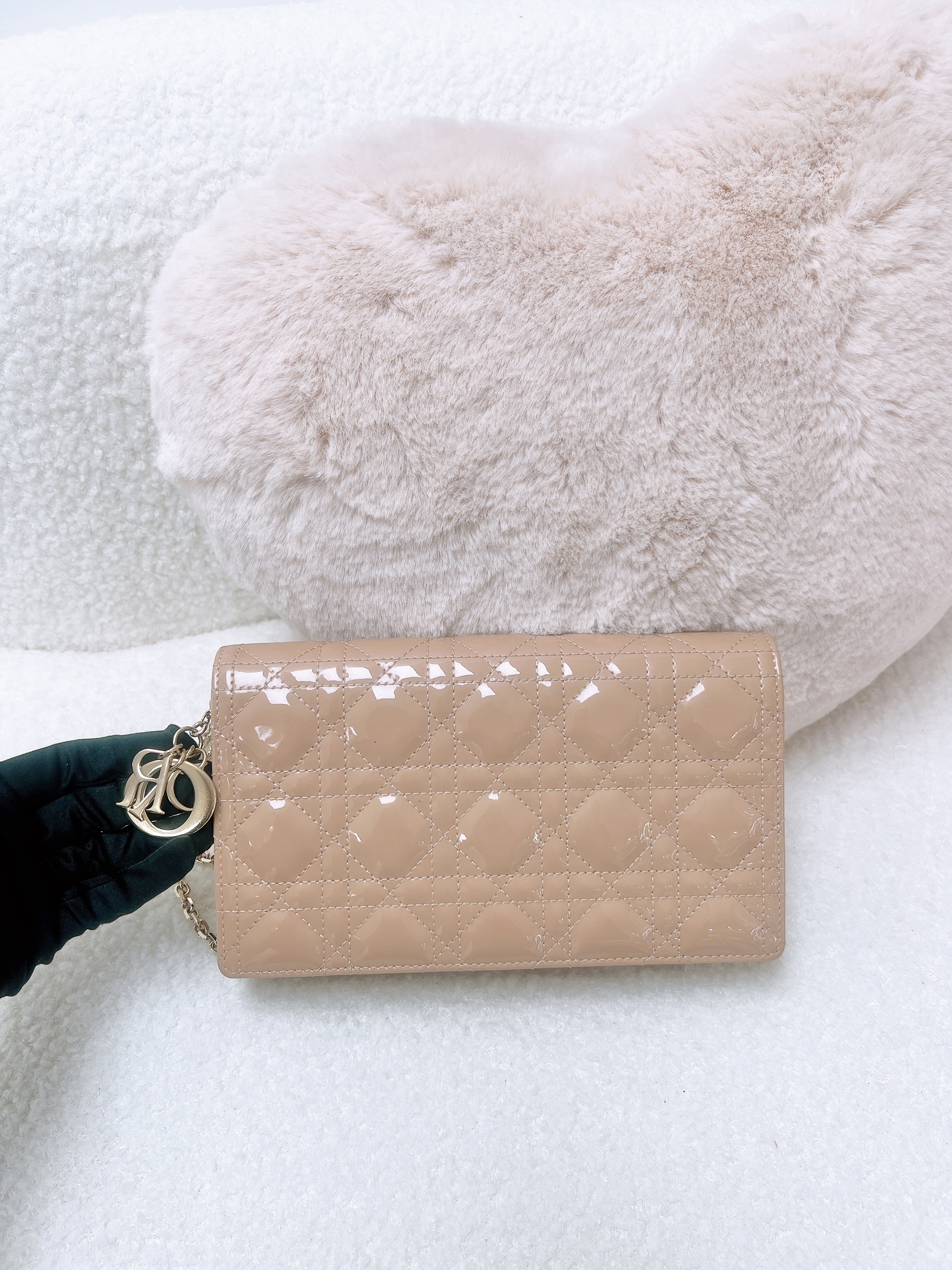 Dior woc wallet on chain beige patent