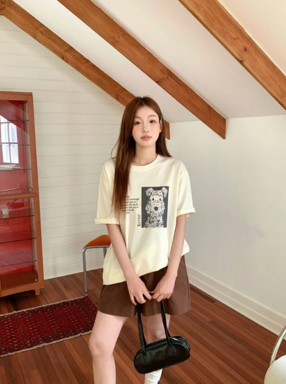 【直播】BUY LOVE BL052817 女裝好軟棉可愛小狗插畫短袖上衣