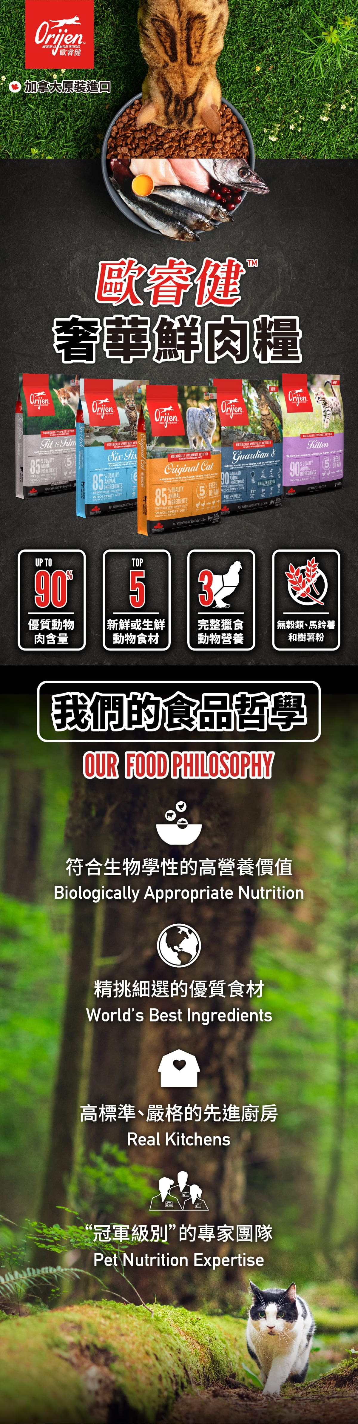 歐睿健-orijen-鮮雞愛貓-六種鮮魚貓-室內貓-無穀飼料-飼料優惠-即期飼料