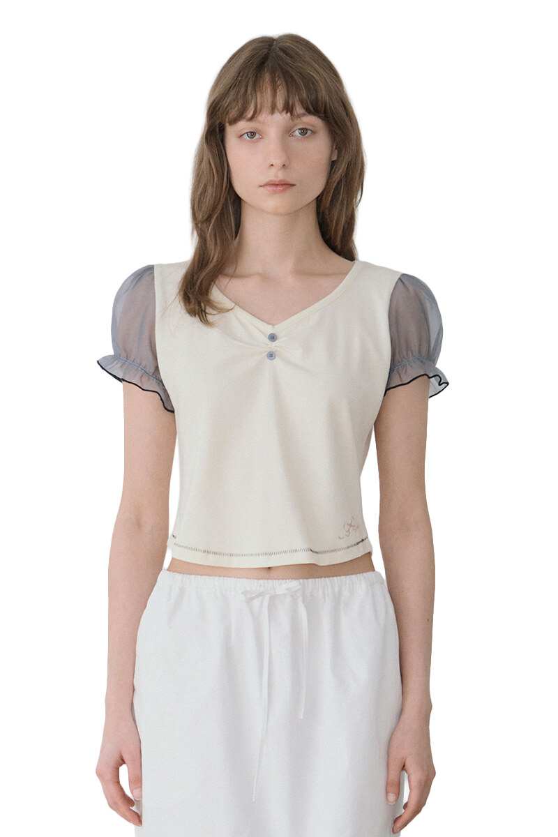 Sinoon Ribbon Shirring Puff T-Shirt