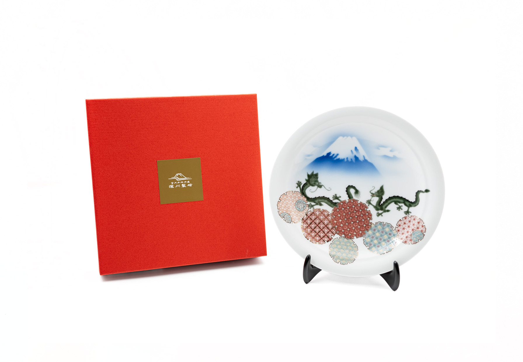深川製磁｜有田燒 龍紋富士山 餐盤 19 cm