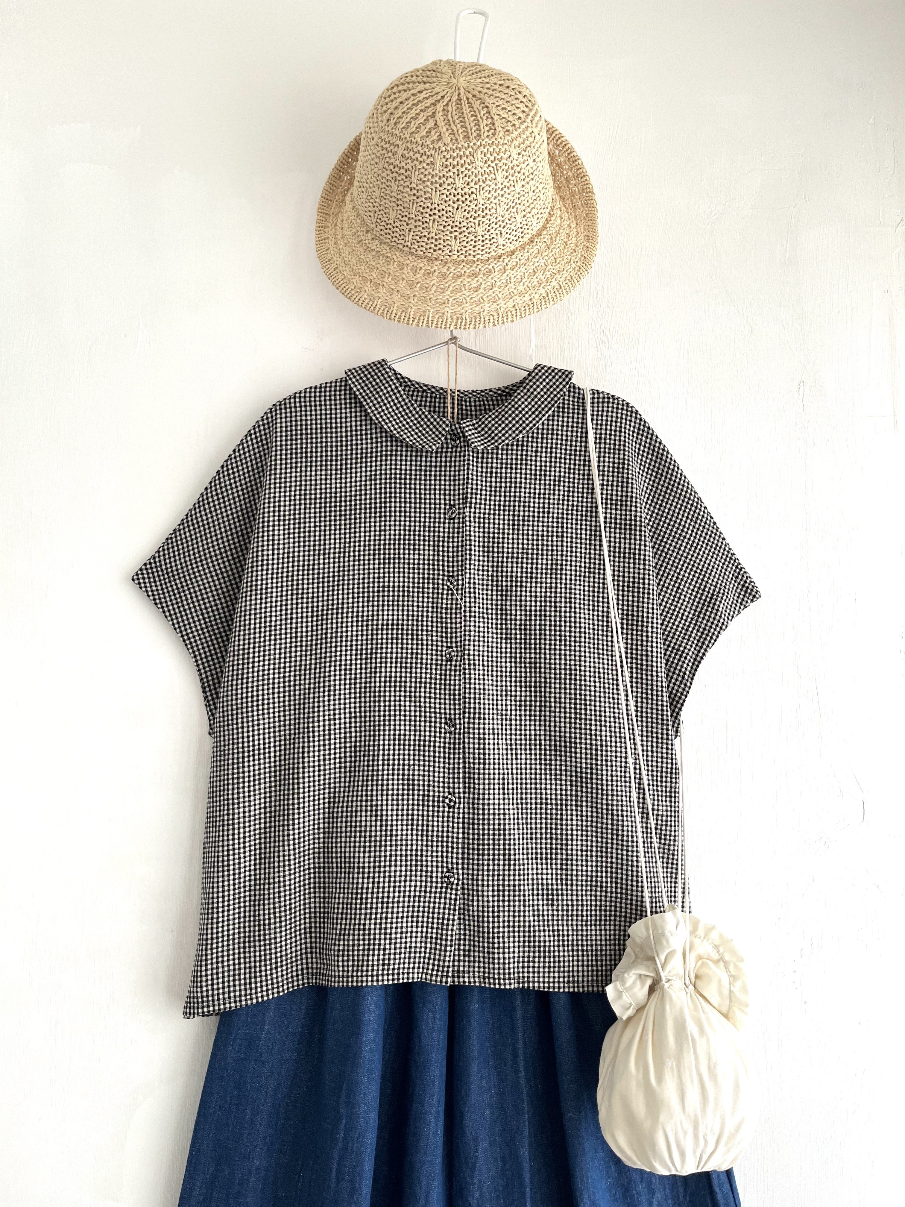 blue willow黑白色格仔top